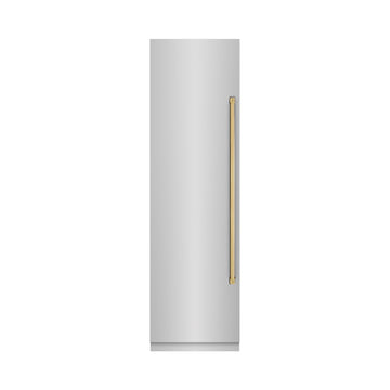 ZLINE Autograph 24" 12.4 cu. ft. Column Freezer in Stainless Steel with Graphite Gray Interior and Polished Gold Accents, RCFVZ-30424-G