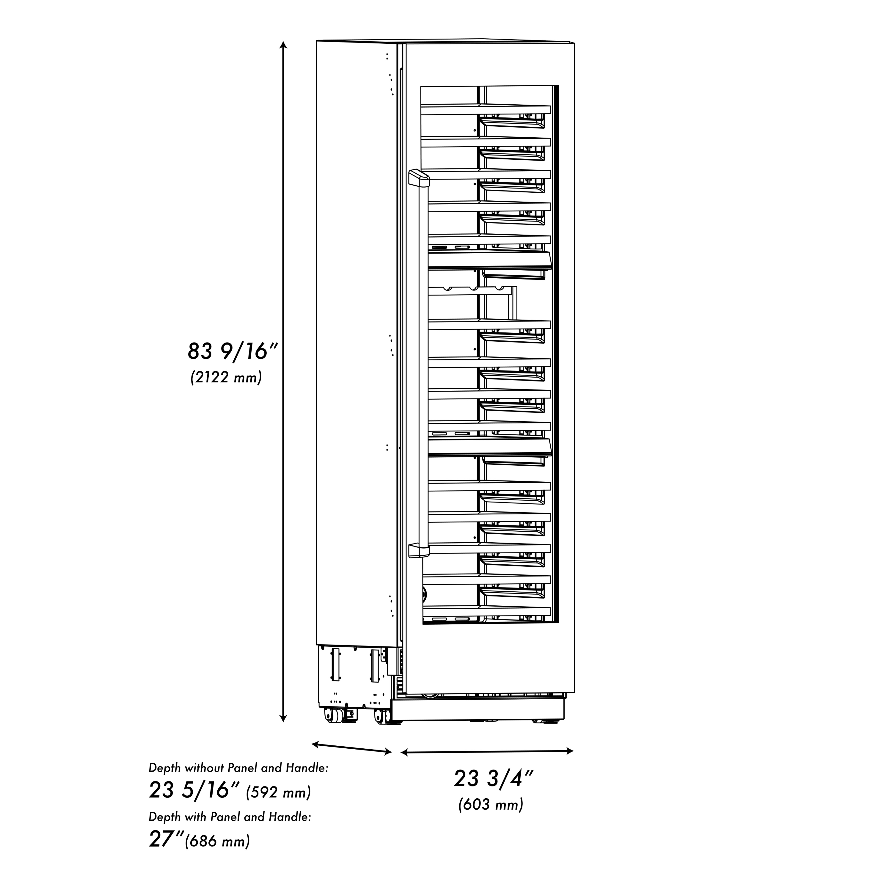 ZLINE 24" 12.4 cu. ft. Triple Zone 100 Bottle Column Wine Cooler in Stainless Steel, RCWV-304-24
