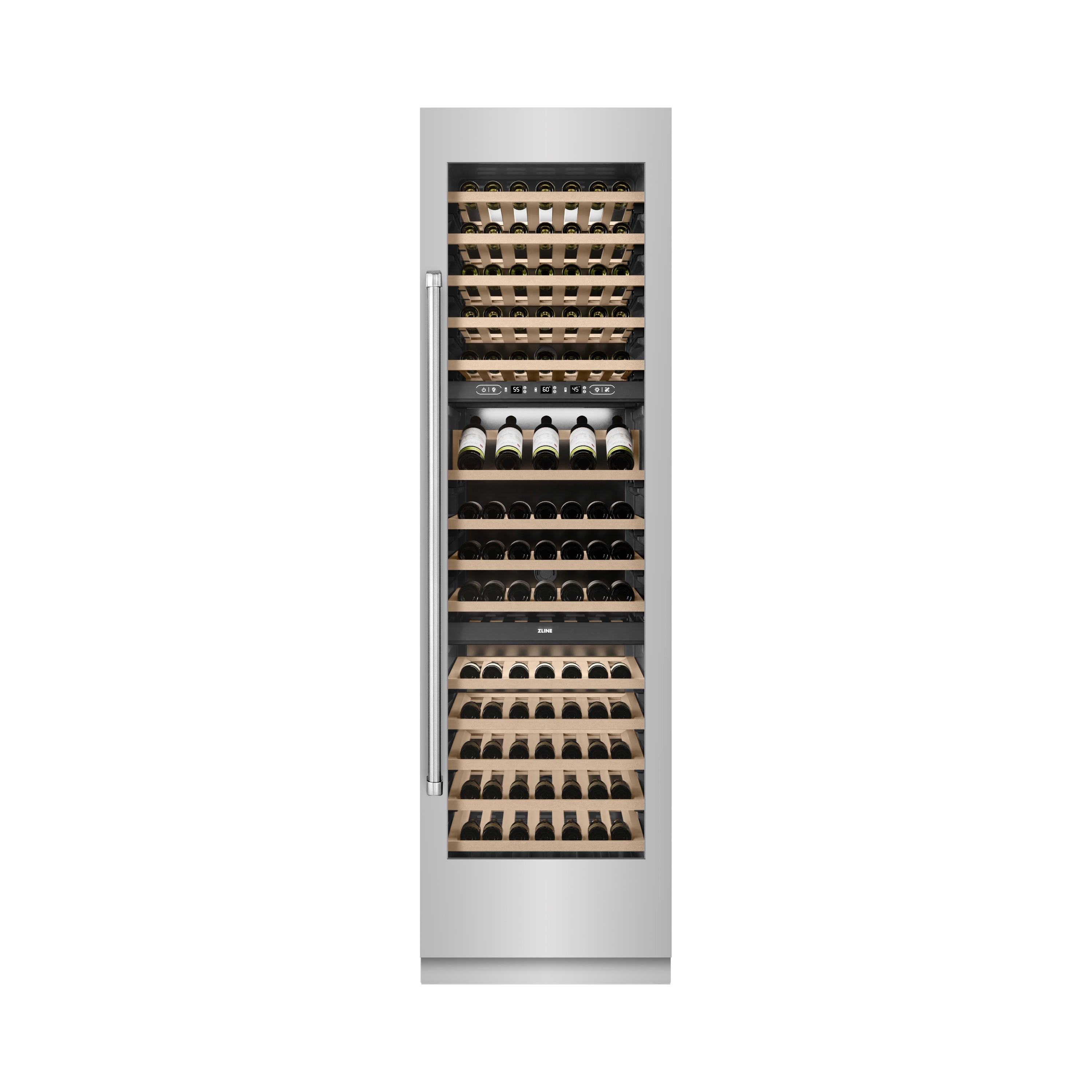 ZLINE 24" 12.4 cu. ft. Triple Zone 100 Bottle Column Wine Cooler in Stainless Steel, RCWV-304-24