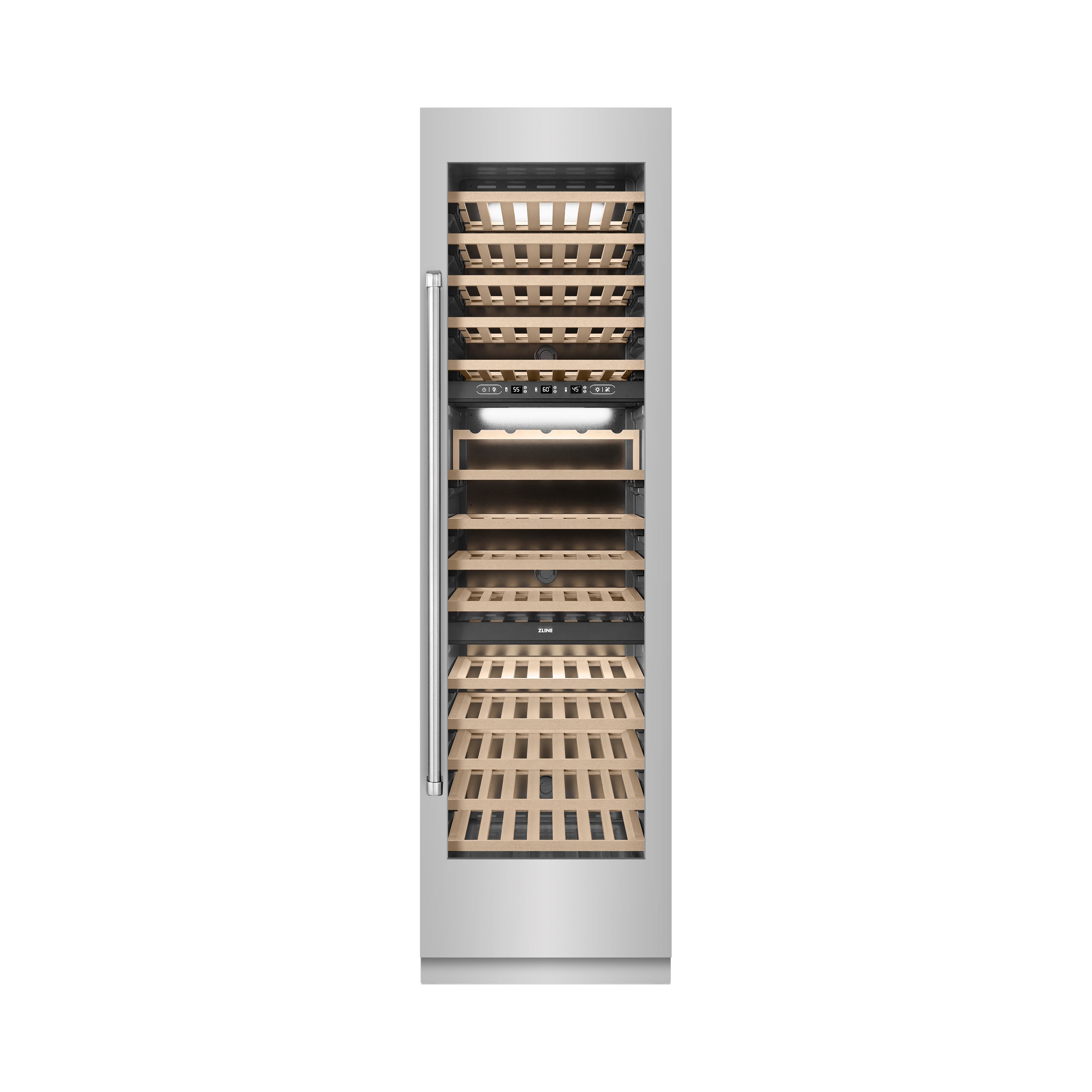 ZLINE 24" 12.4 cu. ft. Triple Zone 100 Bottle Column Wine Cooler in Stainless Steel, RCWV-304-24
