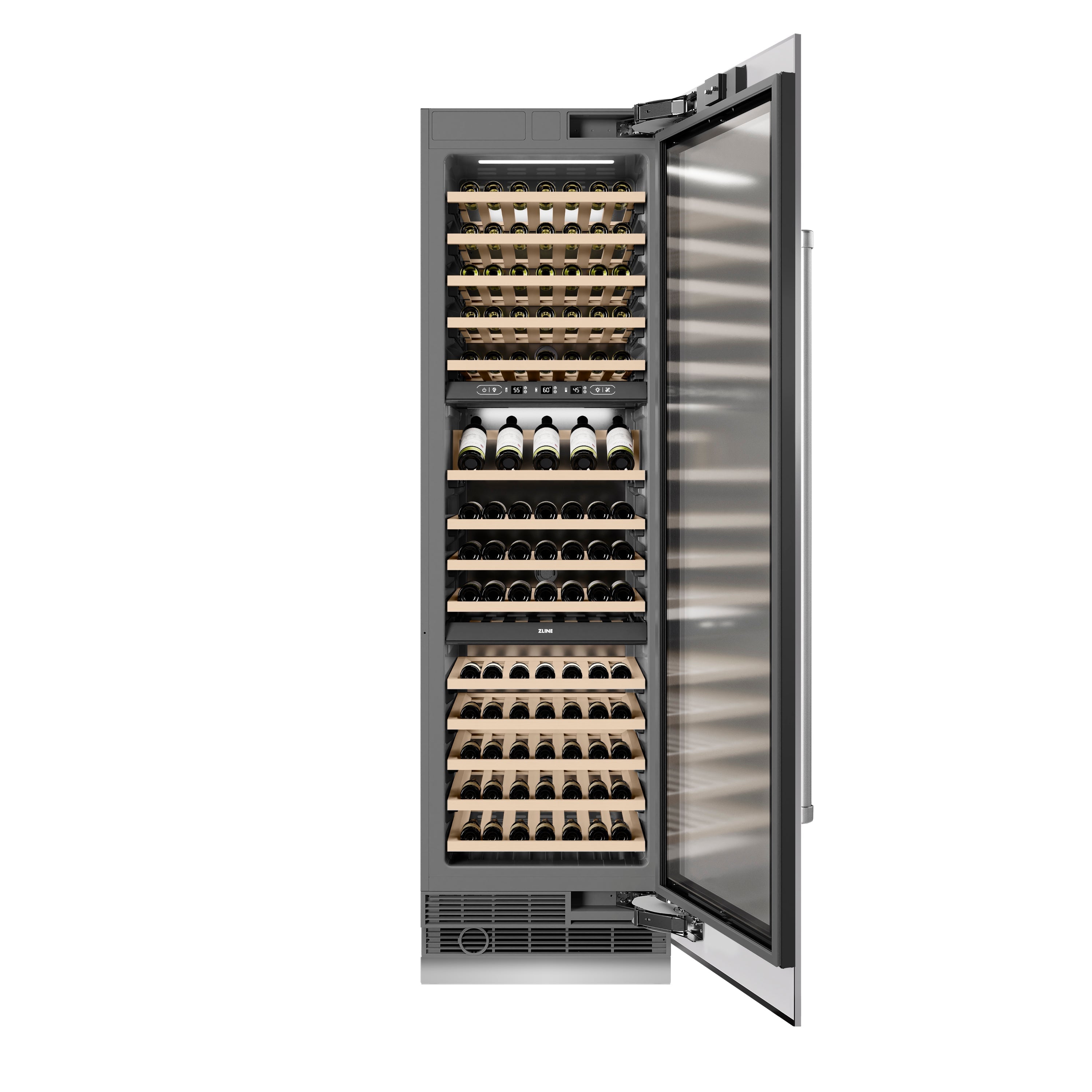 ZLINE 24" 12.4 cu. ft. Triple Zone 100 Bottle Column Wine Cooler in Stainless Steel, RCWV-304-24