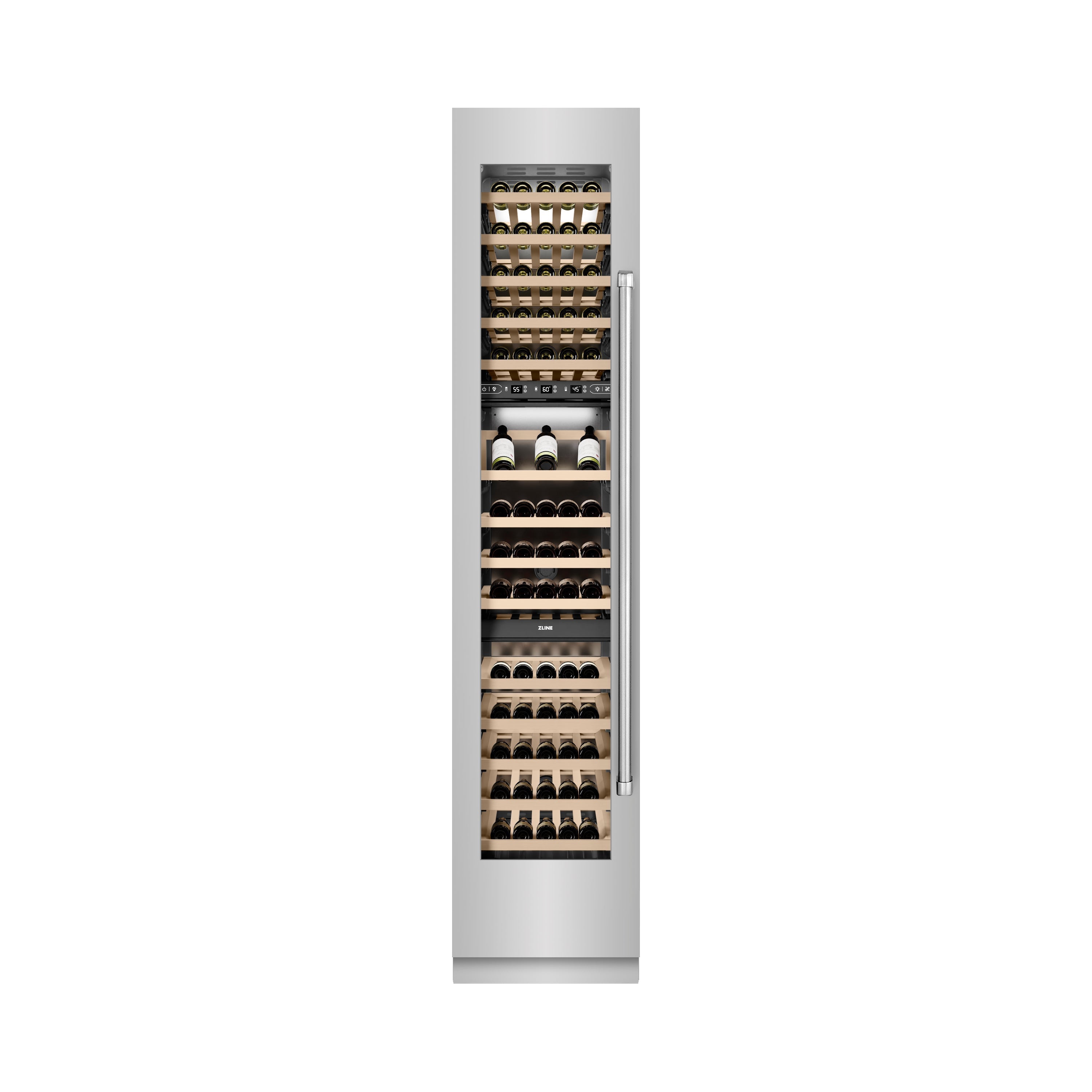 ZLINE 18" 9.0 cu. ft. Triple Zone 68 Bottle Left Hinge Column Wine Cooler in Stainless Steel, RCWVL-304-18