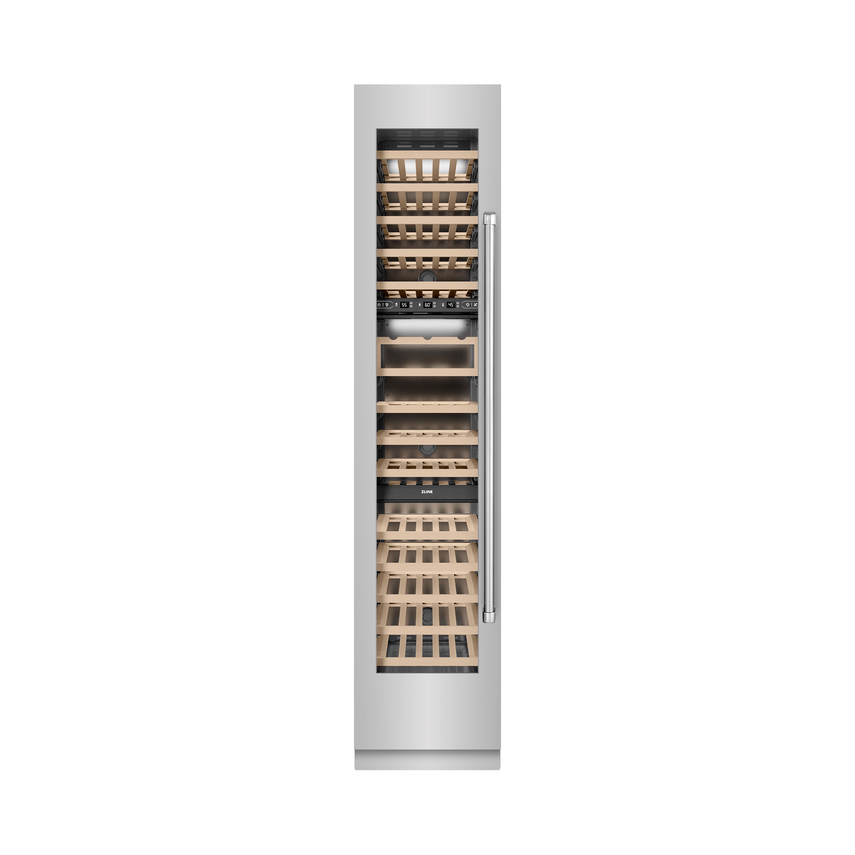 ZLINE 18" 9.0 cu. ft. Triple Zone 68 Bottle Left Hinge Column Wine Cooler in Stainless Steel, RCWVL-304-18