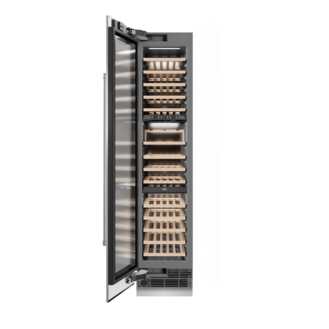 ZLINE 18" 9.0 cu. ft. Triple Zone 68 Bottle Left Hinge Column Wine Cooler in Stainless Steel, RCWVL-304-18