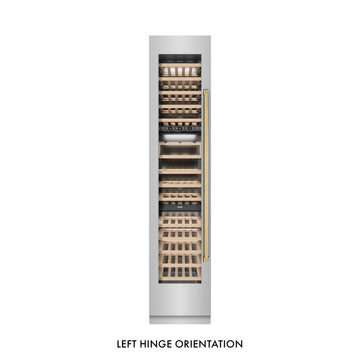 ZLINE Autograph 18" 9.0 cu. ft. Triple Zone 68 Bottle Left Hinge Column Wine Cooler in Stainless Steel with Polished Gold Accents, RCWVLZ-30418-G