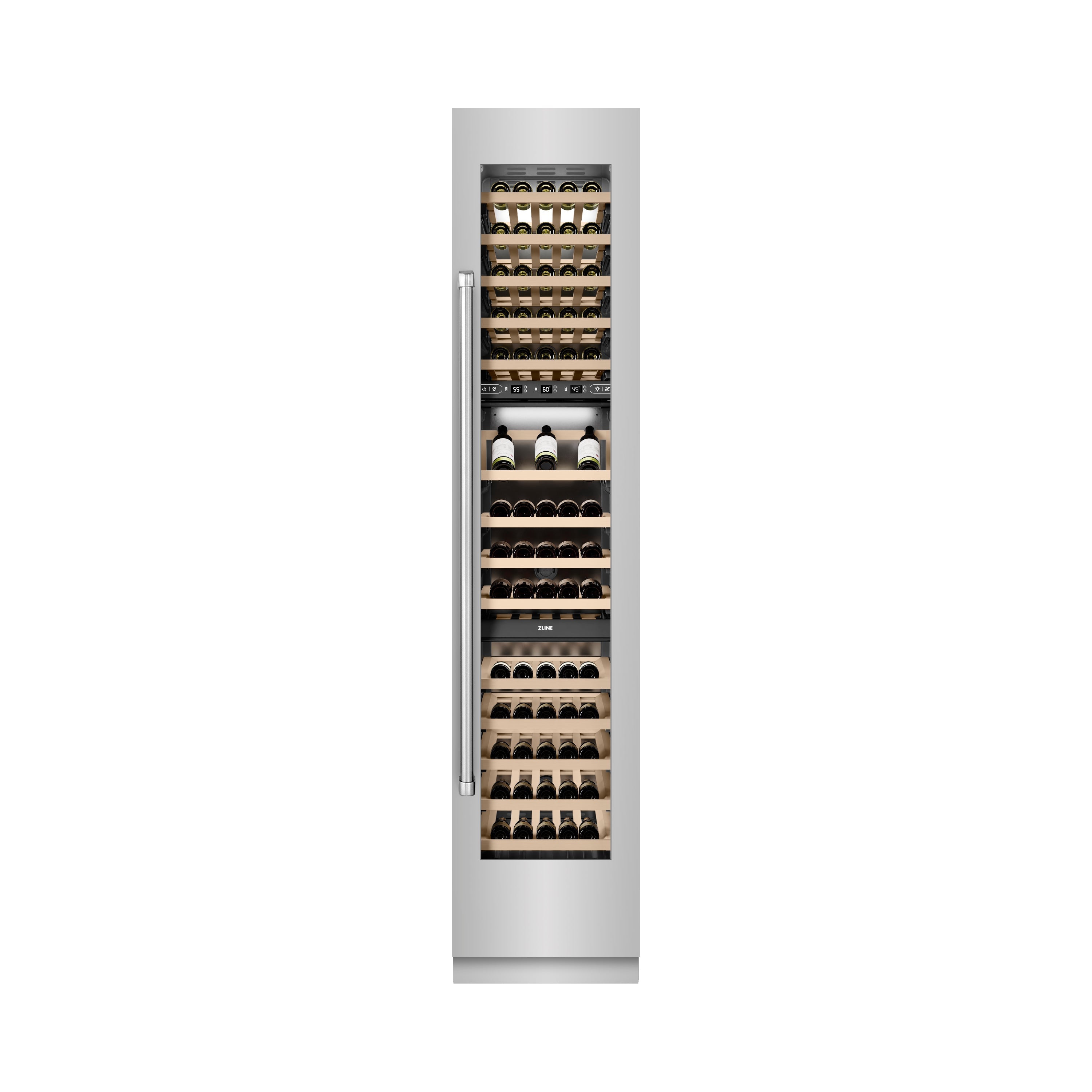 ZLINE 18" 9.0 cu. ft. Triple Zone 68 Bottle Right Hinge Column Wine Cooler in Stainless Steel, RCWVR-304-18