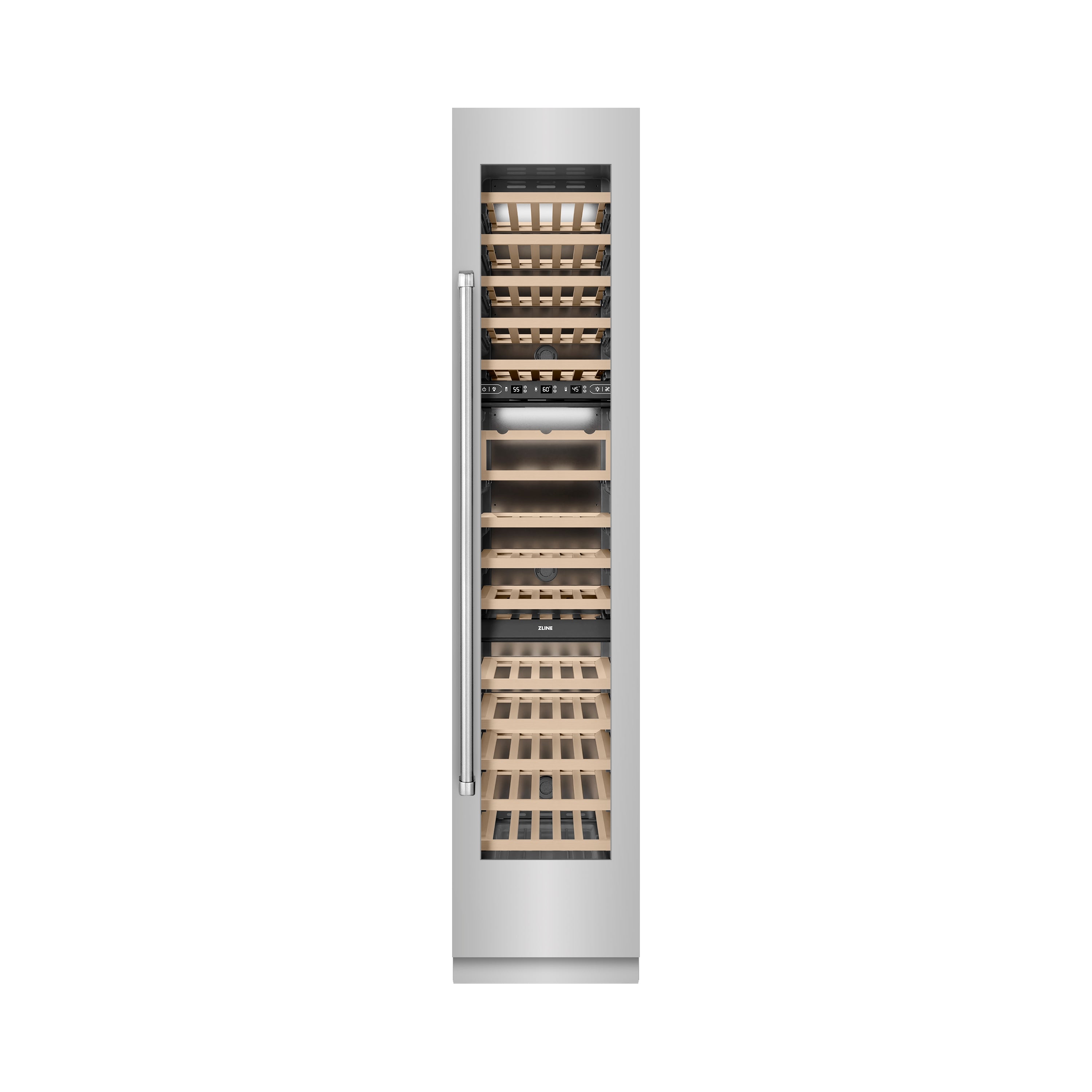 ZLINE 18" 9.0 cu. ft. Triple Zone 68 Bottle Right Hinge Column Wine Cooler in Stainless Steel, RCWVR-304-18