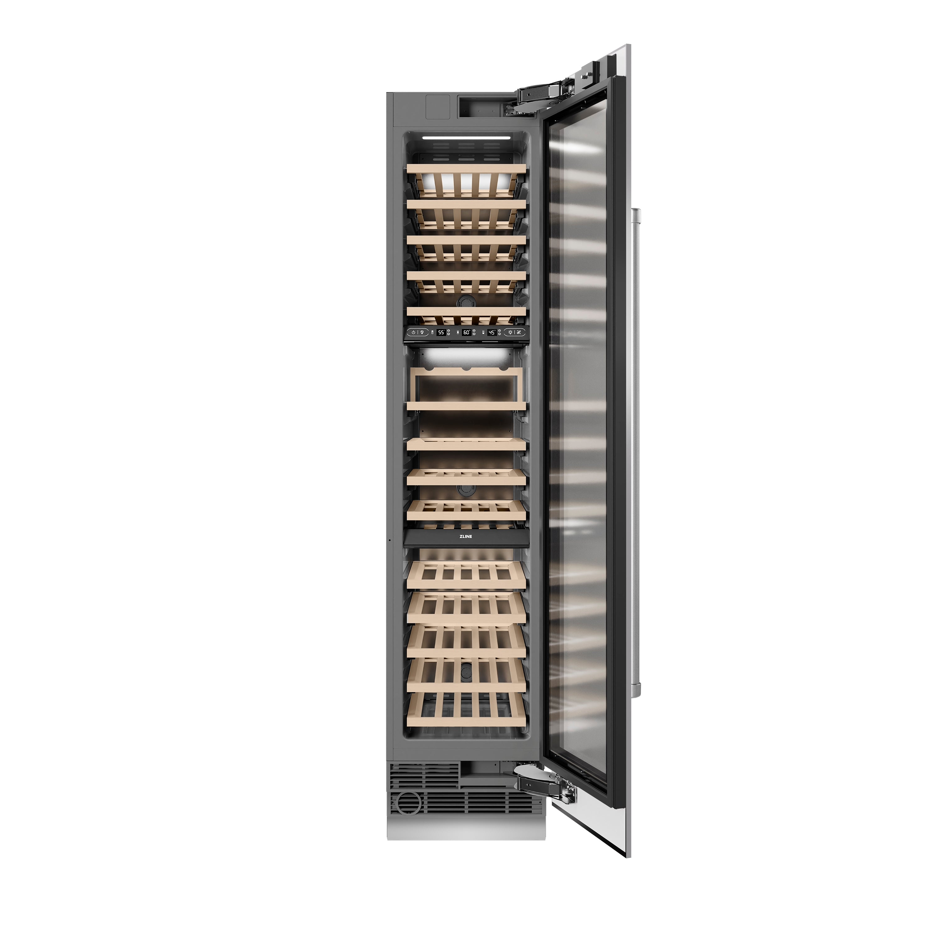 ZLINE 18" 9.0 cu. ft. Triple Zone 68 Bottle Right Hinge Column Wine Cooler in Stainless Steel, RCWVR-304-18
