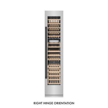 ZLINE Autograph 18" 9.0 cu. ft. Triple Zone 68 Bottle Right Hinge Column Wine Cooler in Stainless Steel with Matte Black Accents, RCWVRZ-30418-MB