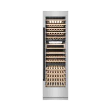 ZLINE Autograph 24" 12.4 cu. ft. Triple Zone 100 Bottle Column Wine Cooler in Stainless Steel and Matte Black Accents, RCWVZ-304-24-MB