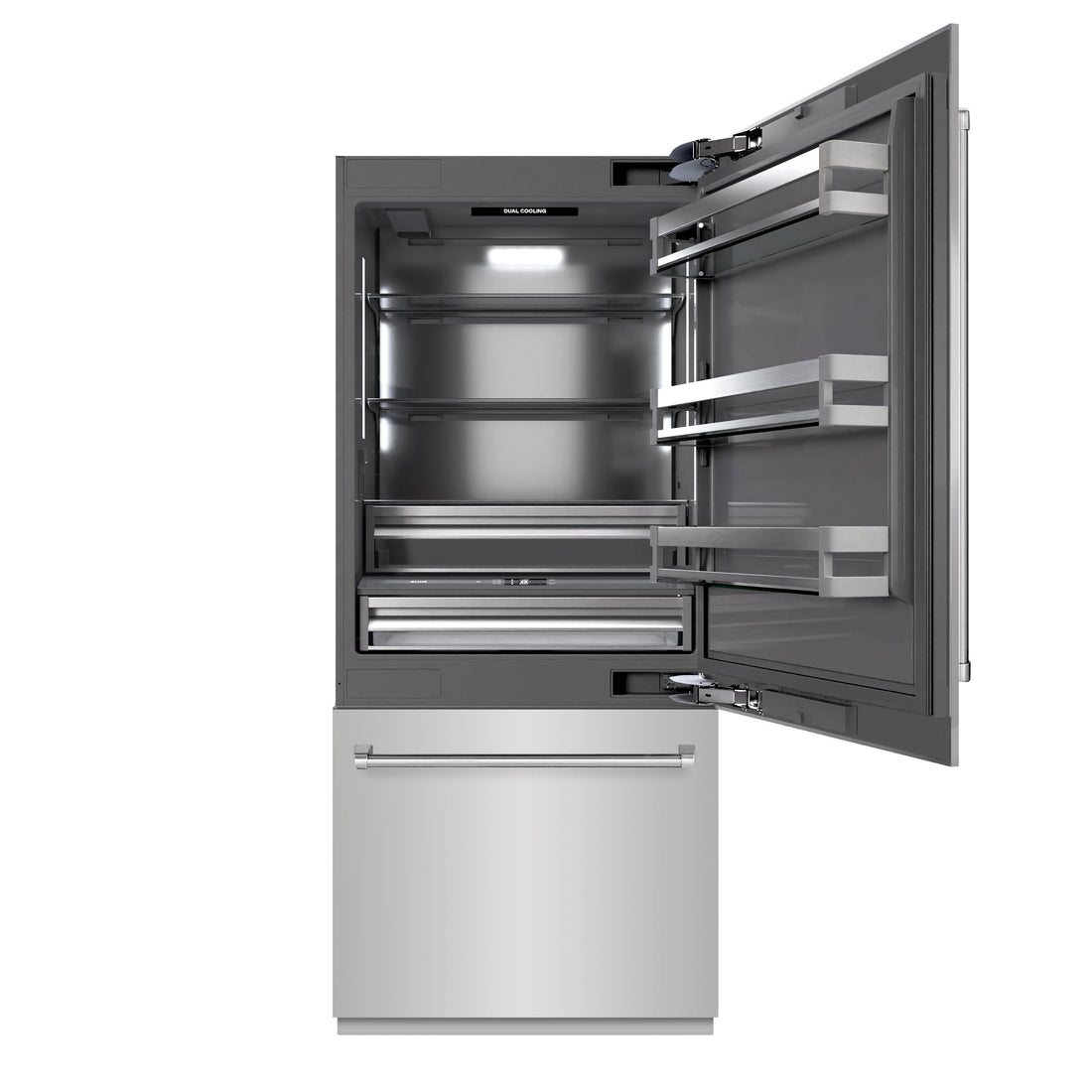 ZLINE 36-Inch Built-In Bottom Freezer Refrigerator, 19.8 Cu. Ft., Water Dispenser, Ice Maker, Stainless Steel, Graphite Gray Interior (GRBIT-304-36)
