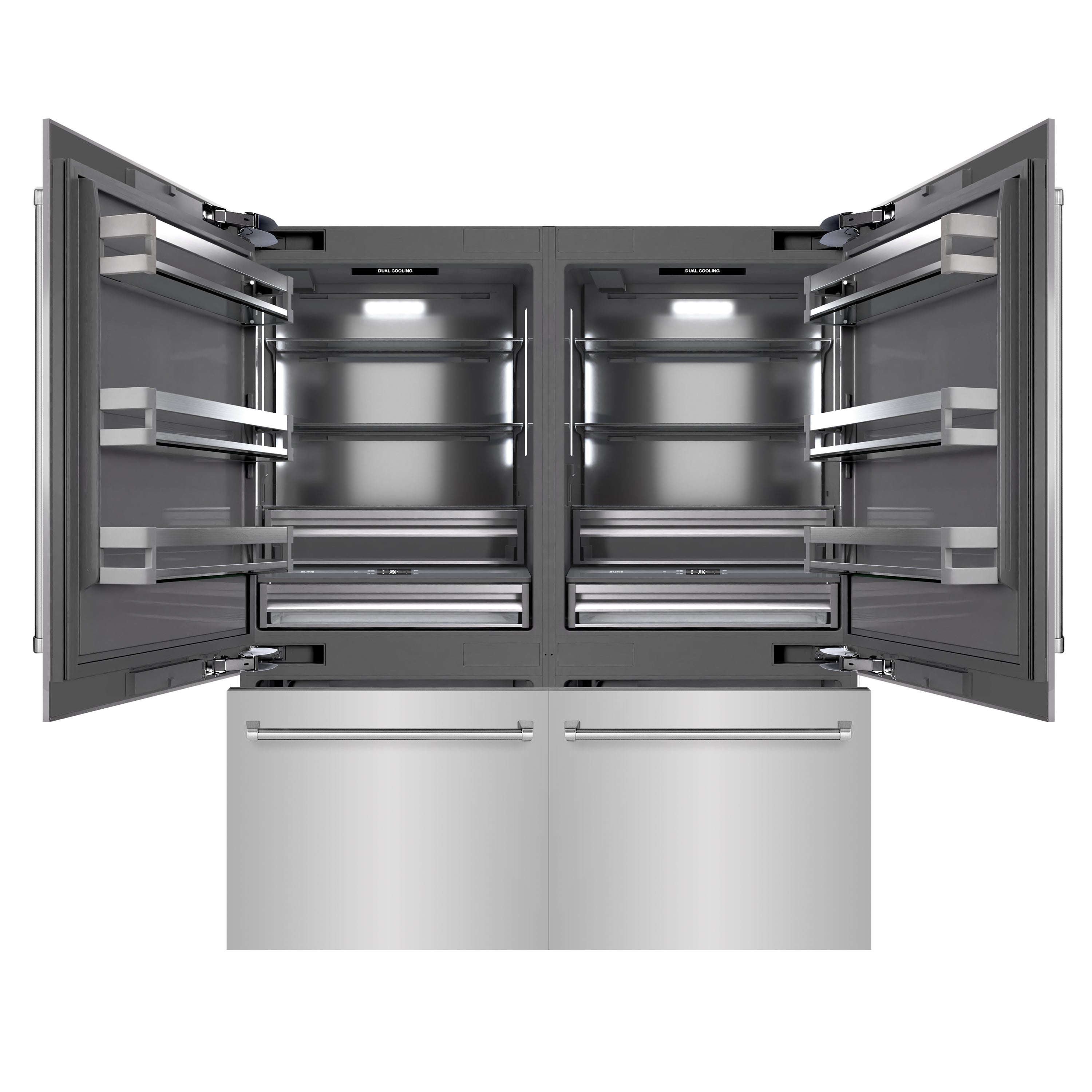 ZLINE 72 Inch French Door Built-In Refrigerator 39.6 Cu. Ft. Bottom Freezer Dual Water Dispensers Ice Makers Stainless Steel Graphite Gray Interior (GRBIT-304-72)
