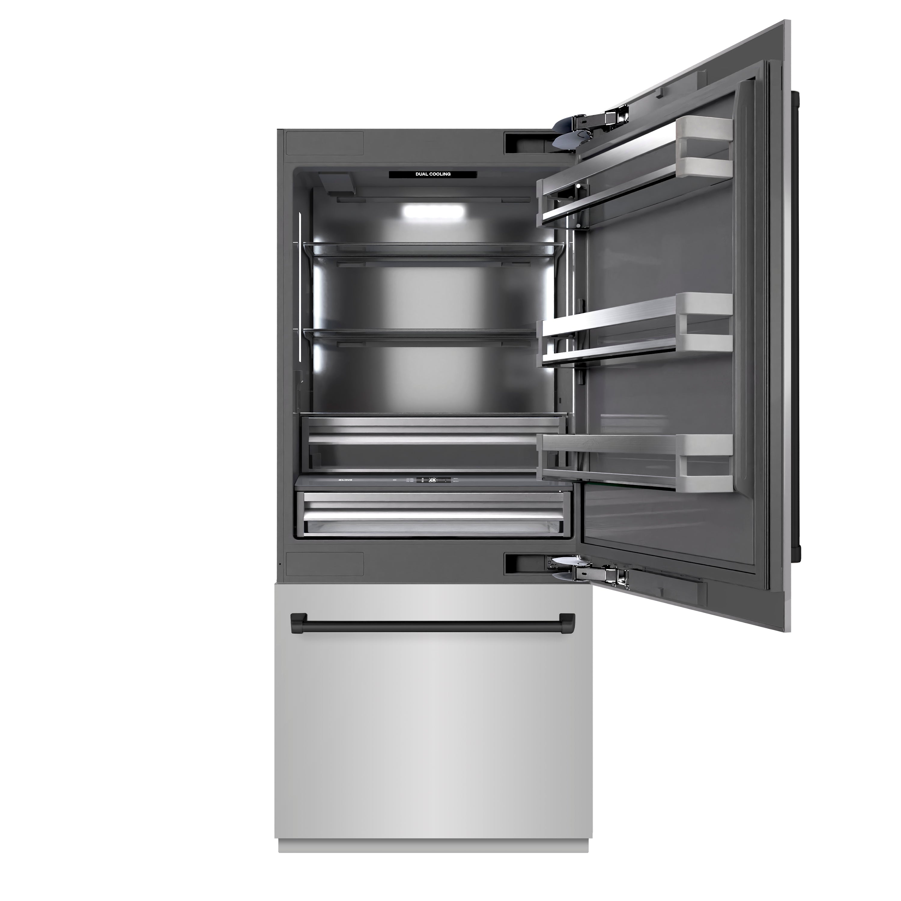 ZLINE 36 in. Built-In Bottom Freezer Refrigerator 19.8 Cu. Ft. Water Dispenser Ice Maker Stainless Steel Graphite Gray Interior Matte Black Accents (GRBITZ-304-36MB)