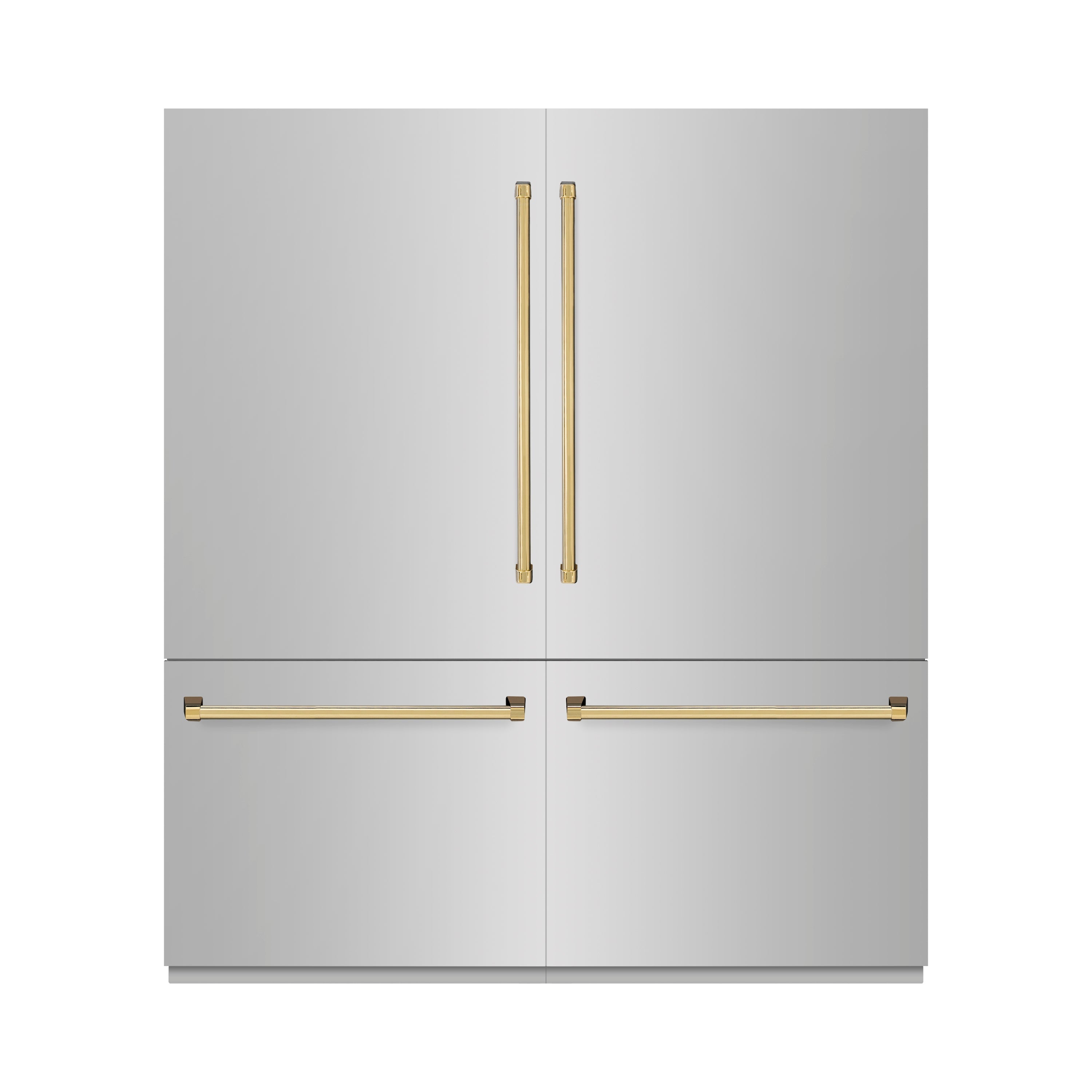 ZLINE 72 in. French Door Built-In Bottom Freezer Refrigerator 39.6 Cu. Ft. Stainless Steel Graphite Gray Interior Water Dispensers Ice Makers Polished Gold Accents (GRBITZ-304-72G)
