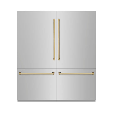 ZLINE 72 in. French Door Built-In Bottom Freezer Refrigerator 39.6 Cu. Ft. Stainless Steel Graphite Gray Interior Water Dispensers Ice Makers Polished Gold Accents (GRBITZ-304-72G)