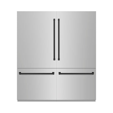 ZLINE 72 in. French Door Built-In Bottom Freezer Refrigerator 39.6 Cu. Ft. Stainless Steel Water Dispensers Ice Makers Matte Black Accents (GRBITZ-304-72MB)