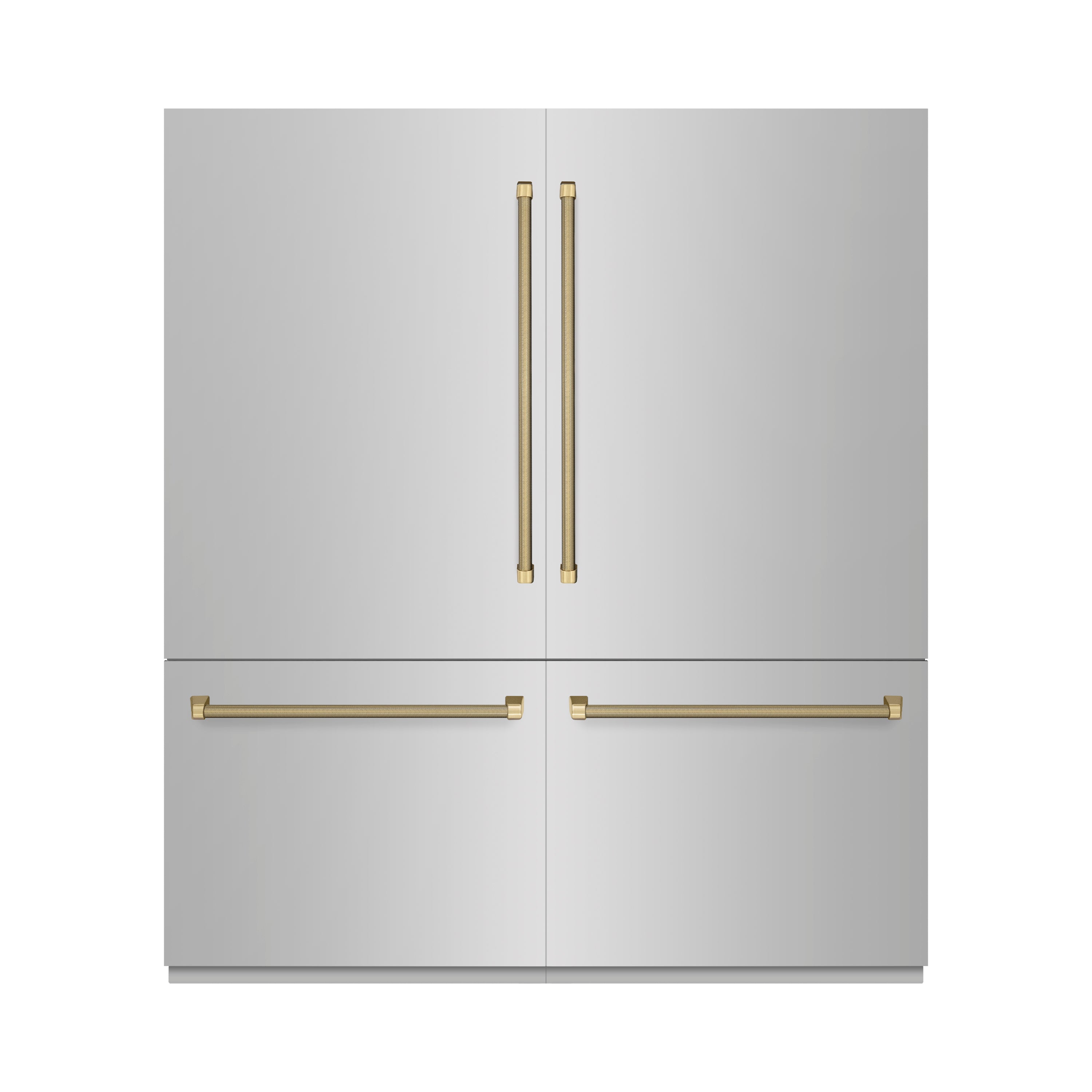 ZLINE 72 in. Built-In French Door Bottom Freezer Refrigerator 39.6 cu. ft. Water Dispensers Ice Makers Stainless Steel Champagne Bronze Handles (GRBITZ-30472KCB)