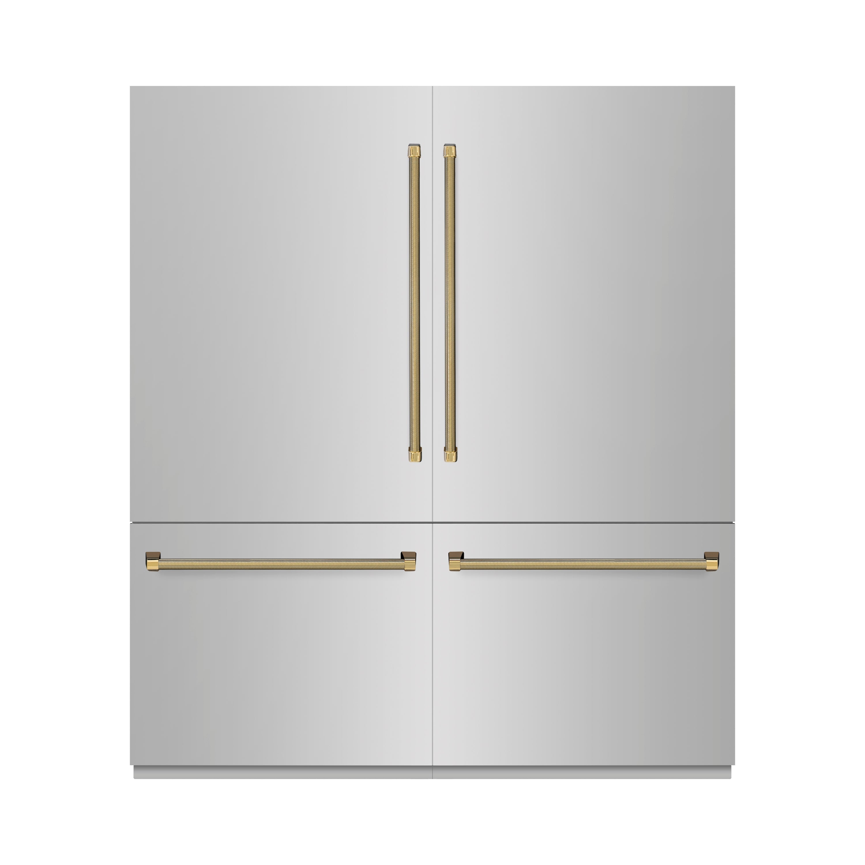 ZLINE 72 in. French Door Built-In Bottom Freezer Refrigerator, 39.6 Cu. Ft., Water Dispensers, Ice Makers, Stainless Steel, Graphite Gray Interior, Polished Gold Helix Handles (GRBITZ-30472KG)