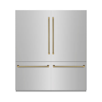 ZLINE 72 in. French Door Built-In Bottom Freezer Refrigerator, 39.6 Cu. Ft., Water Dispensers, Ice Makers, Stainless Steel, Graphite Gray Interior, Polished Gold Helix Handles (GRBITZ-30472KG)
