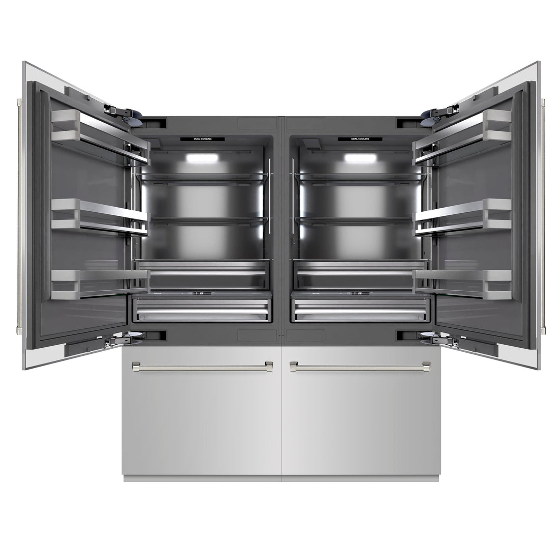 ZLINE 72 in. French Door Built-In Bottom Freezer Refrigerator, 39.6 Cu. Ft., Water Dispensers, Ice Makers, Stainless Steel, Graphite Gray Interior, Polished Nickel Helix Handles (GRBITZ-30472KPN)
