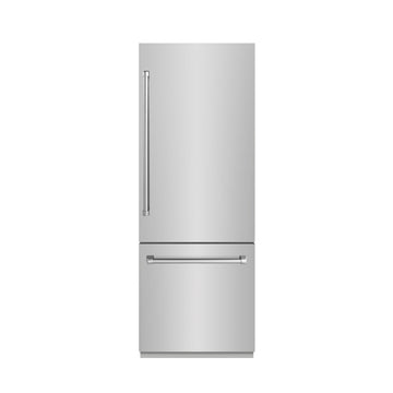 ZLINE 30 in. Built-In Bottom Freezer Refrigerator 16.1 Cu. Ft. Water Dispenser Ice Maker Stainless Steel Graphite Gray Interior (GRBIV-304-30)