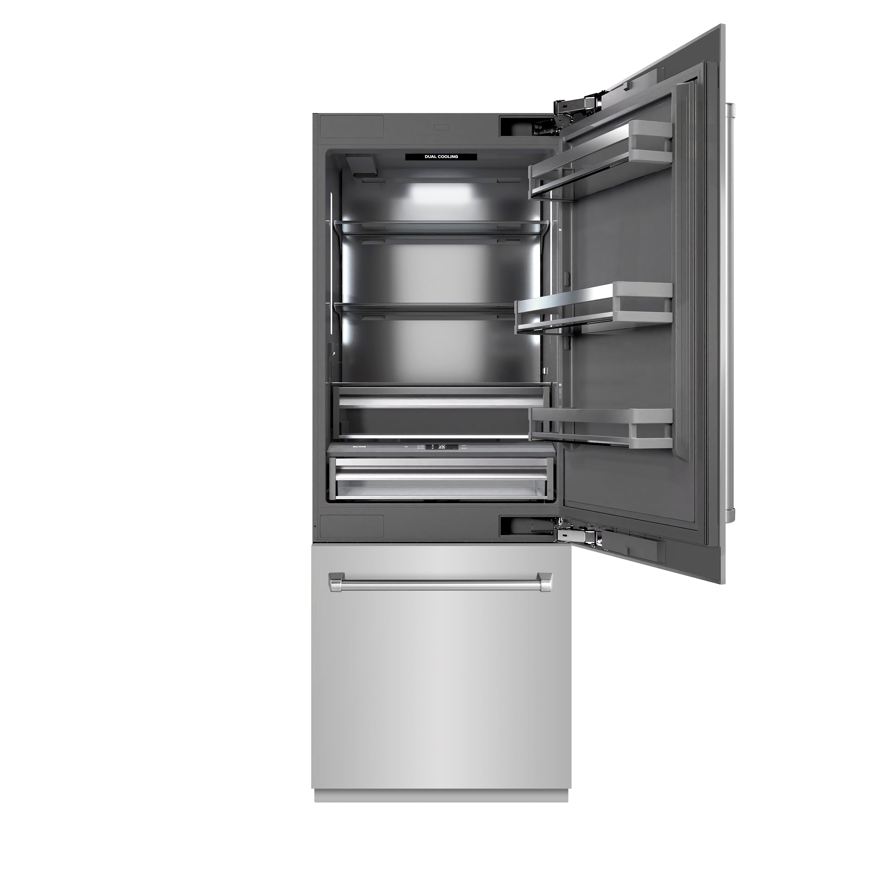 ZLINE 30 in. Built-In Bottom Freezer Refrigerator 16.1 Cu. Ft. Water Dispenser Ice Maker Stainless Steel Graphite Gray Interior (GRBIV-304-30)