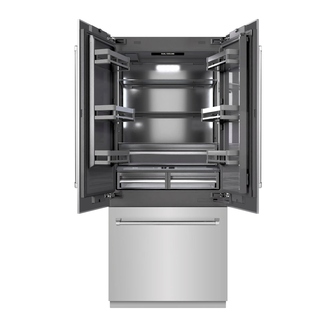 ZLINE 36 in. French Door Built-In Bottom Freezer Refrigerator 19.6 cu. ft. Water Dispenser & Ice Maker Stainless Steel Graphite Gray Interior (GRBIV-304-36)