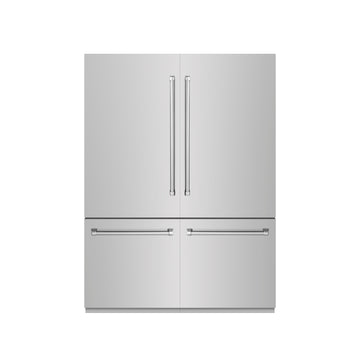 ZLINE 60 in. French Door Built-In Bottom Freezer Refrigerator 32.2 Cu. Ft. with Water Dispensers, Ice Makers, Stainless Steel, Graphite Gray Interior (GRBIV-304-60)