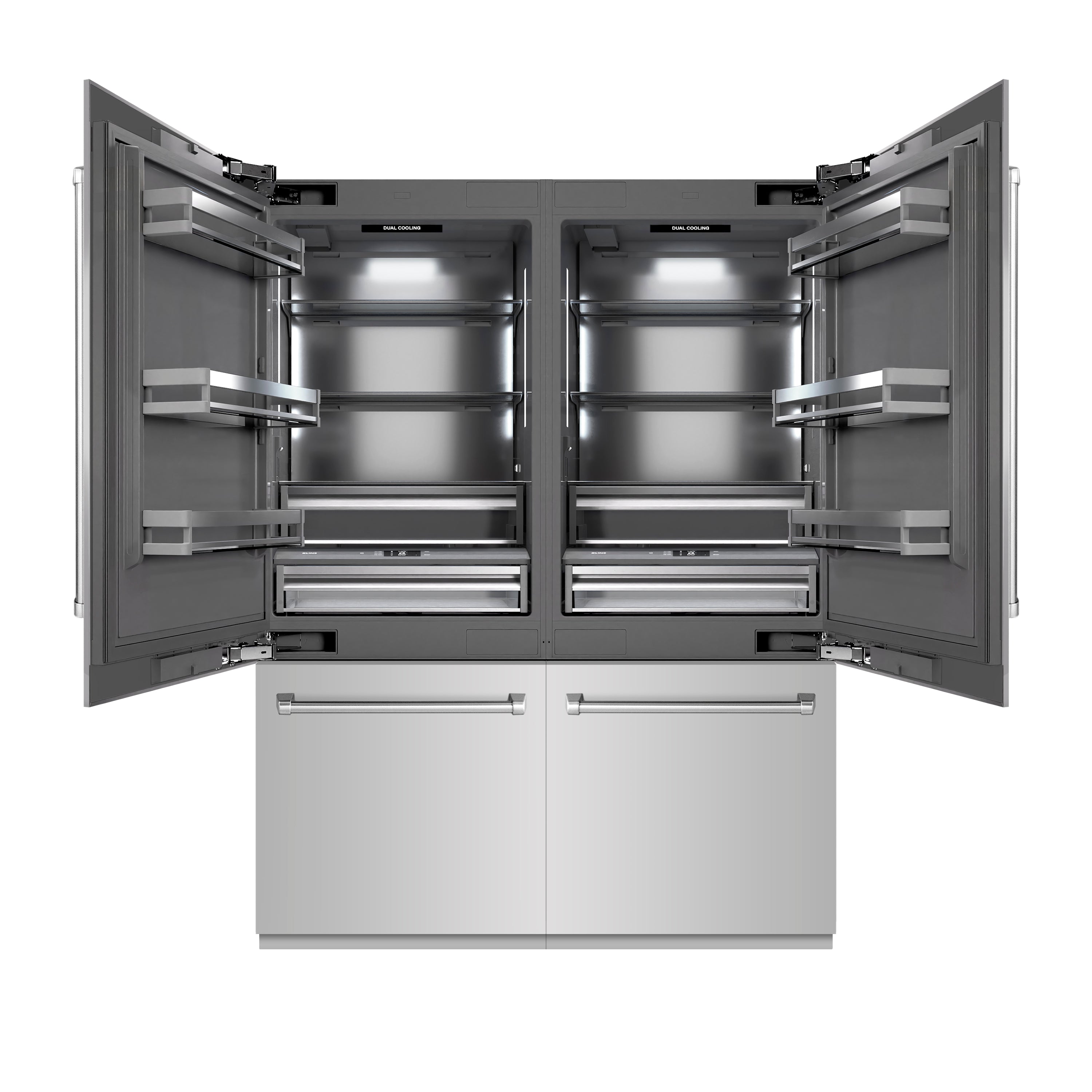 ZLINE 60 in. French Door Built-In Bottom Freezer Refrigerator 32.2 Cu. Ft. with Water Dispensers, Ice Makers, Stainless Steel, Graphite Gray Interior (GRBIV-304-60)
