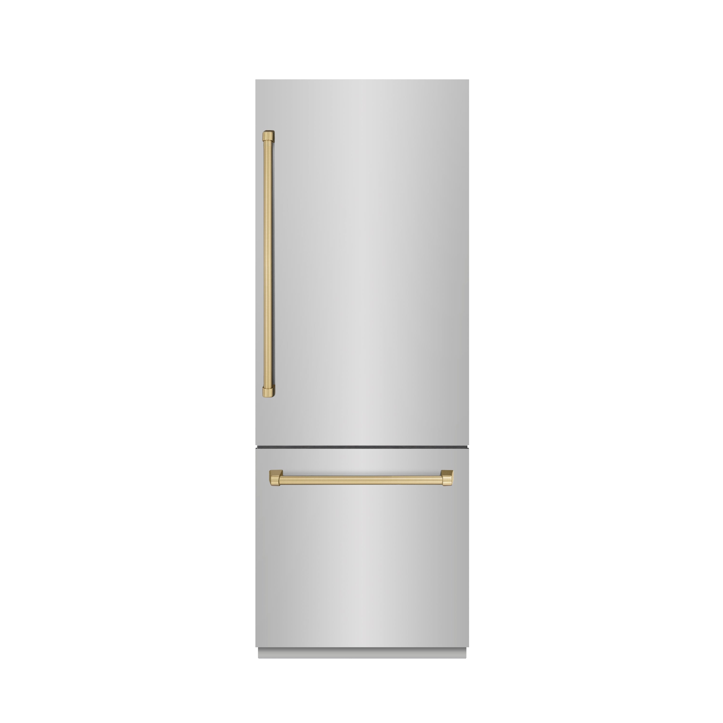 ZLINE 30 in. Built-In Bottom Freezer Refrigerator 16.1 Cu. Ft. Water Dispenser Ice Maker Stainless Steel Graphite Gray Interior Champagne Bronze Accents (GRBIVZ-304-30CB)