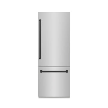 ZLINE 30 in. Built-In Bottom Freezer Refrigerator 16.1 Cu. Ft. with Water Dispenser, Ice Maker, Stainless Steel, Graphite Gray Interior, Matte Black Accents (GRBIVZ-304-30MB)