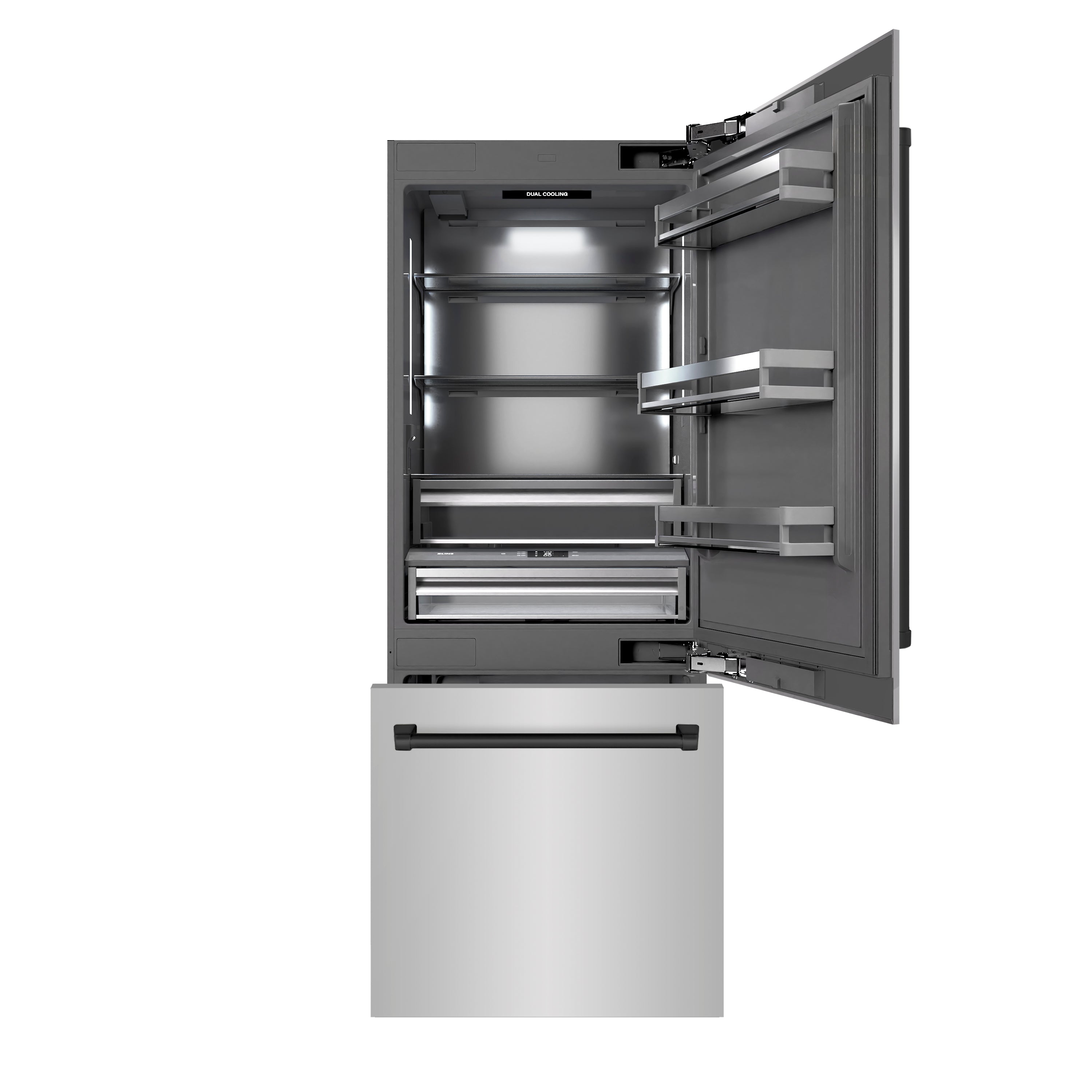 ZLINE 30 in. Built-In Bottom Freezer Refrigerator 16.1 Cu. Ft. with Water Dispenser, Ice Maker, Stainless Steel, Graphite Gray Interior, Matte Black Accents (GRBIVZ-304-30MB)