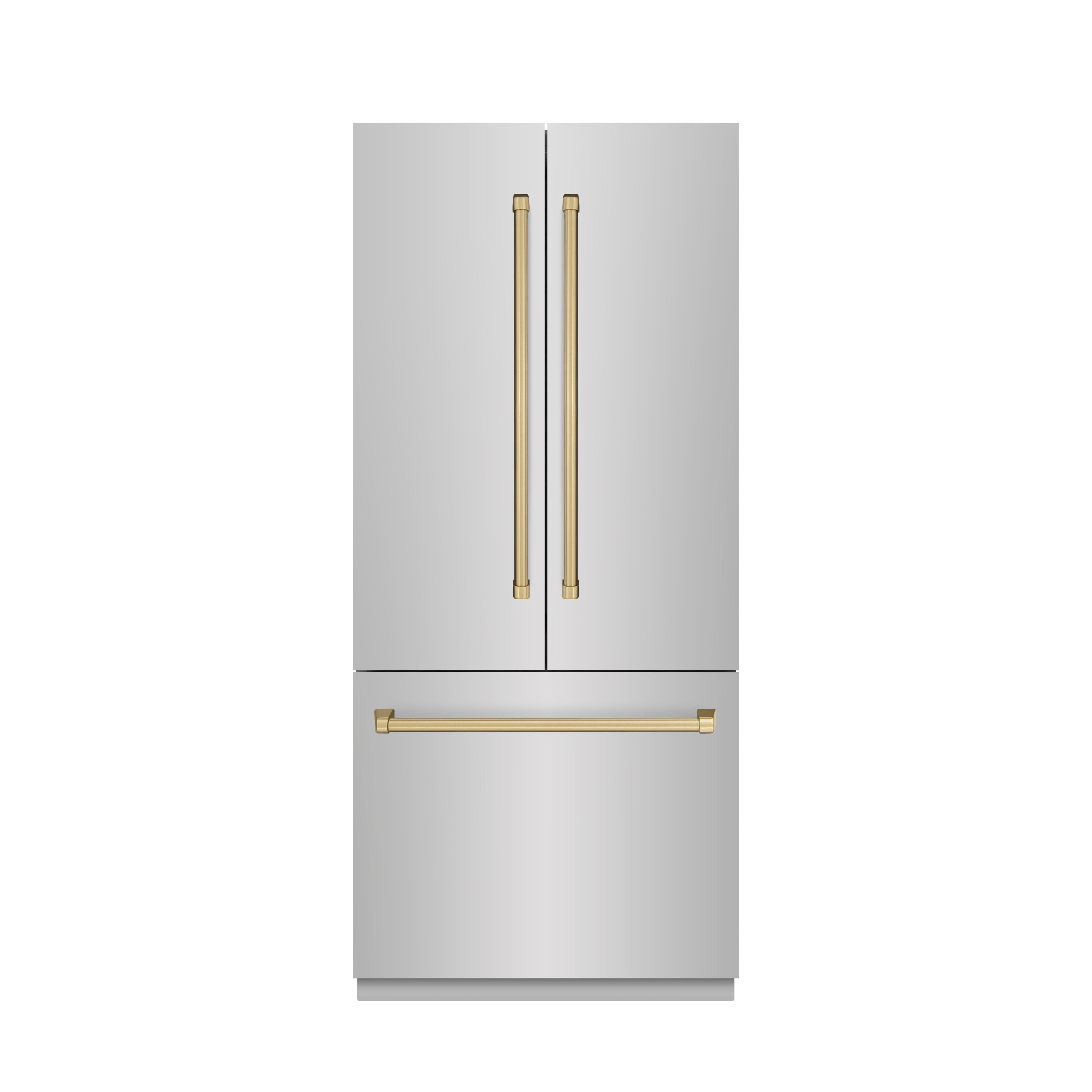 ZLINE 36 in. French Door Built-In Bottom Freezer Refrigerator 19.6 Cu. Ft. Stainless Steel with Water Dispenser, Ice Maker, Champagne Bronze Accents (GRBIVZ-304-36CB)