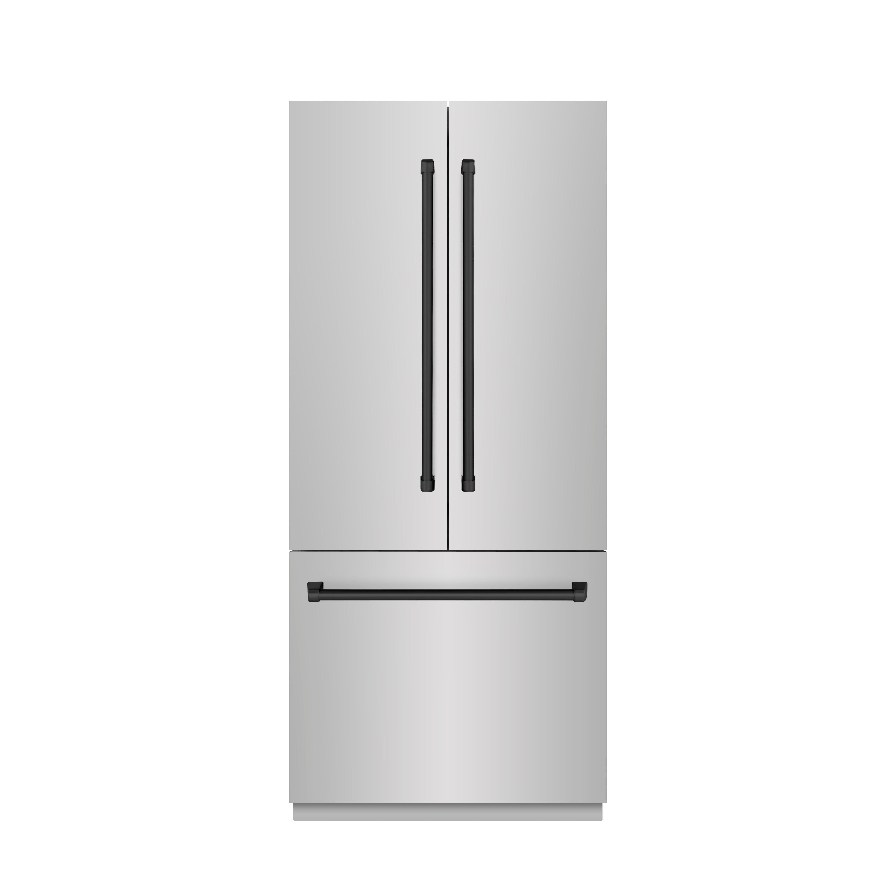 ZLINE 36 in. Built-In Bottom Freezer Refrigerator, French Door, 19.6 Cu. Ft., Water Dispenser, Ice Maker, Stainless Steel, Graphite Gray Interior, Matte Black Accents (GRBIVZ-304-36MB)