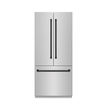ZLINE 36 in. Built-In Bottom Freezer Refrigerator, French Door, 19.6 Cu. Ft., Water Dispenser, Ice Maker, Stainless Steel, Graphite Gray Interior, Matte Black Accents (GRBIVZ-304-36MB)