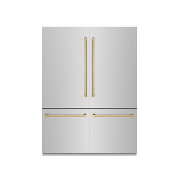 ZLINE 60 in. French Door Built-In Bottom Freezer Refrigerator 32.2 Cu. Ft. Water Dispenser Ice Maker Stainless Steel Graphite Gray Interior Champagne Bronze Accents (GRBIVZ-304-60CB)