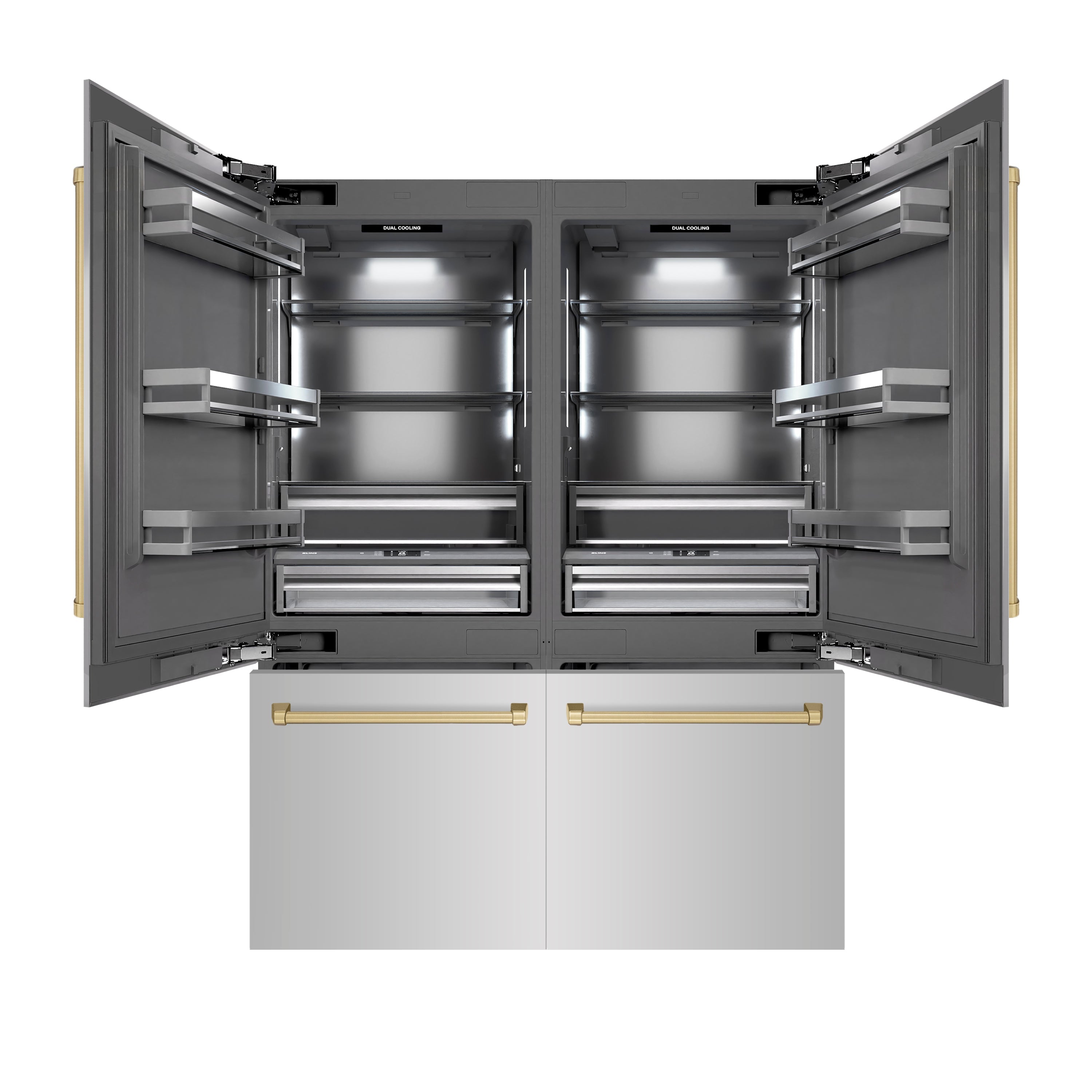 ZLINE 60 in. French Door Built-In Bottom Freezer Refrigerator 32.2 Cu. Ft. Water Dispenser Ice Maker Stainless Steel Graphite Gray Interior Champagne Bronze Accents (GRBIVZ-304-60CB)