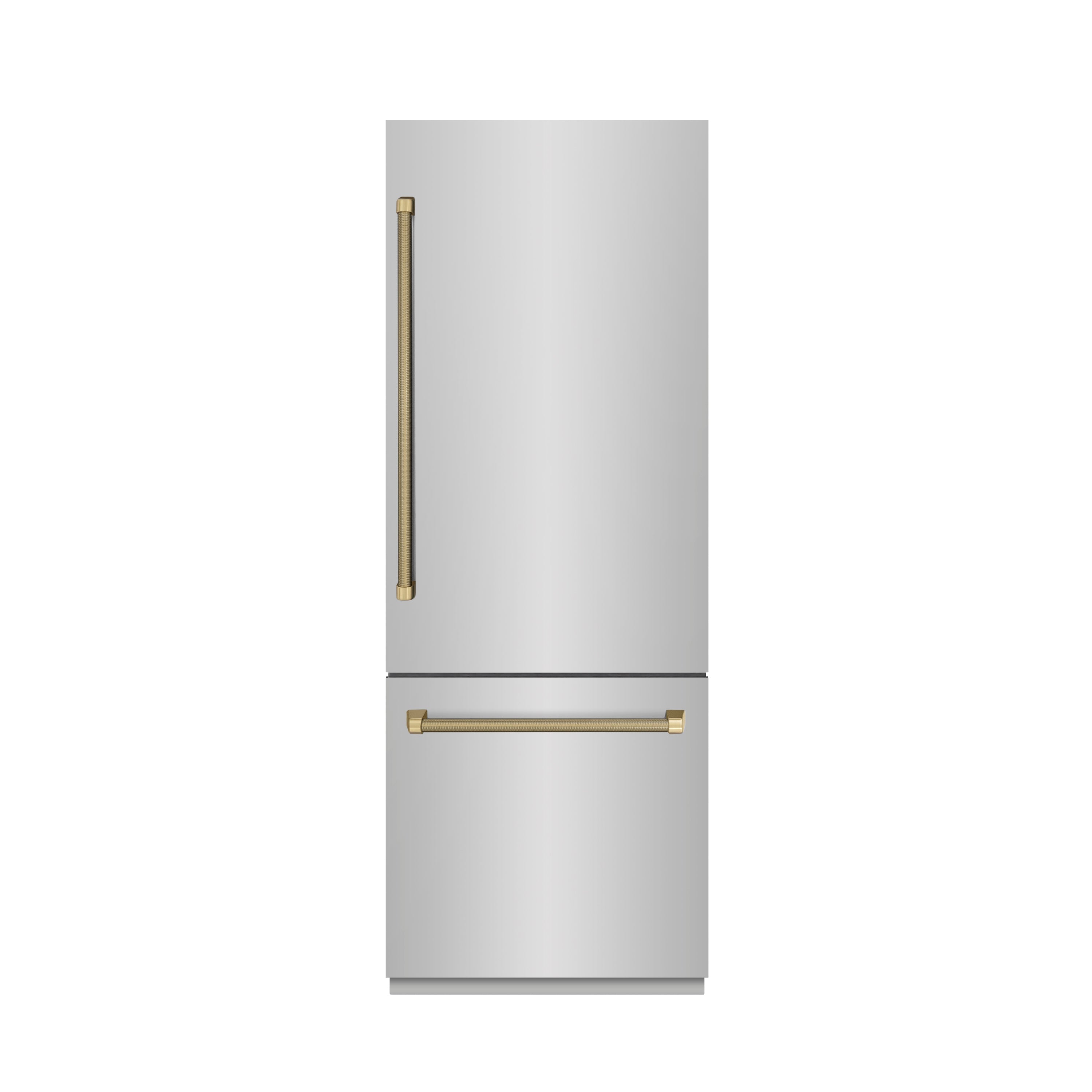 ZLINE 30 in. Built-In Bottom Freezer Refrigerator 16.1 cu. ft. Water Dispenser Ice Maker Stainless Steel Champagne Bronze Helix Handles Graphite Gray Interior (GRBIVZ-30430KCB)