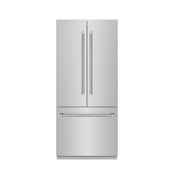 ZLINE 36 in. French Door Built-In Bottom Freezer Refrigerator 19.6 cu. ft. with Water Dispenser, Ice Maker, Graphite Gray Interior, Polished Nickel Helix Handles (GRBIVZ-30436KPN)