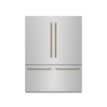 ZLINE 60 in. French Door Built-In Bottom Freezer Refrigerator 32.2 cu. ft. Stainless Steel Graphite Gray Interior Champagne Bronze Handles (GRBIVZ-30460KCB)