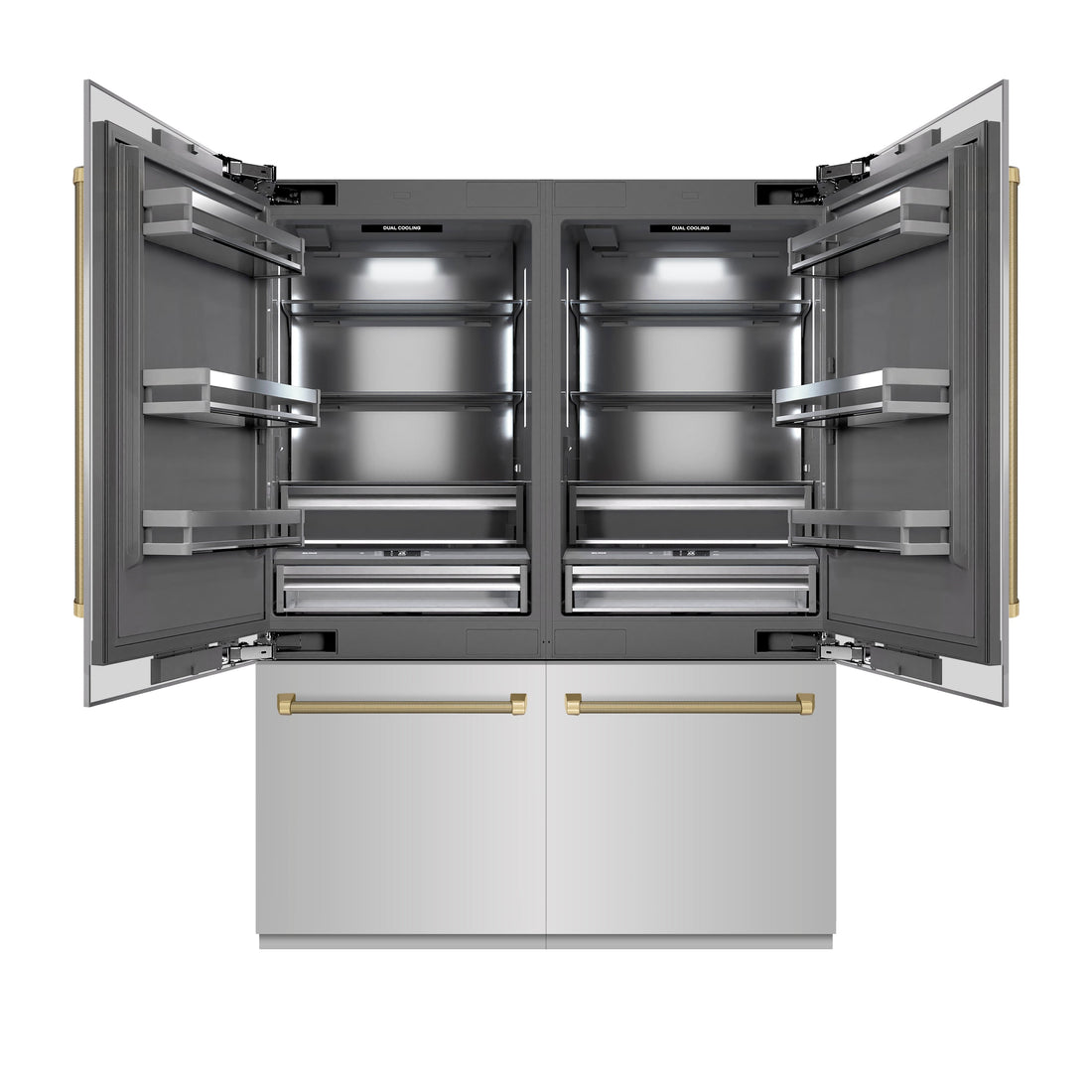 ZLINE 60 in. French Door Built-In Bottom Freezer Refrigerator 32.2 cu. ft. Stainless Steel Graphite Gray Interior Champagne Bronze Handles (GRBIVZ-30460KCB)