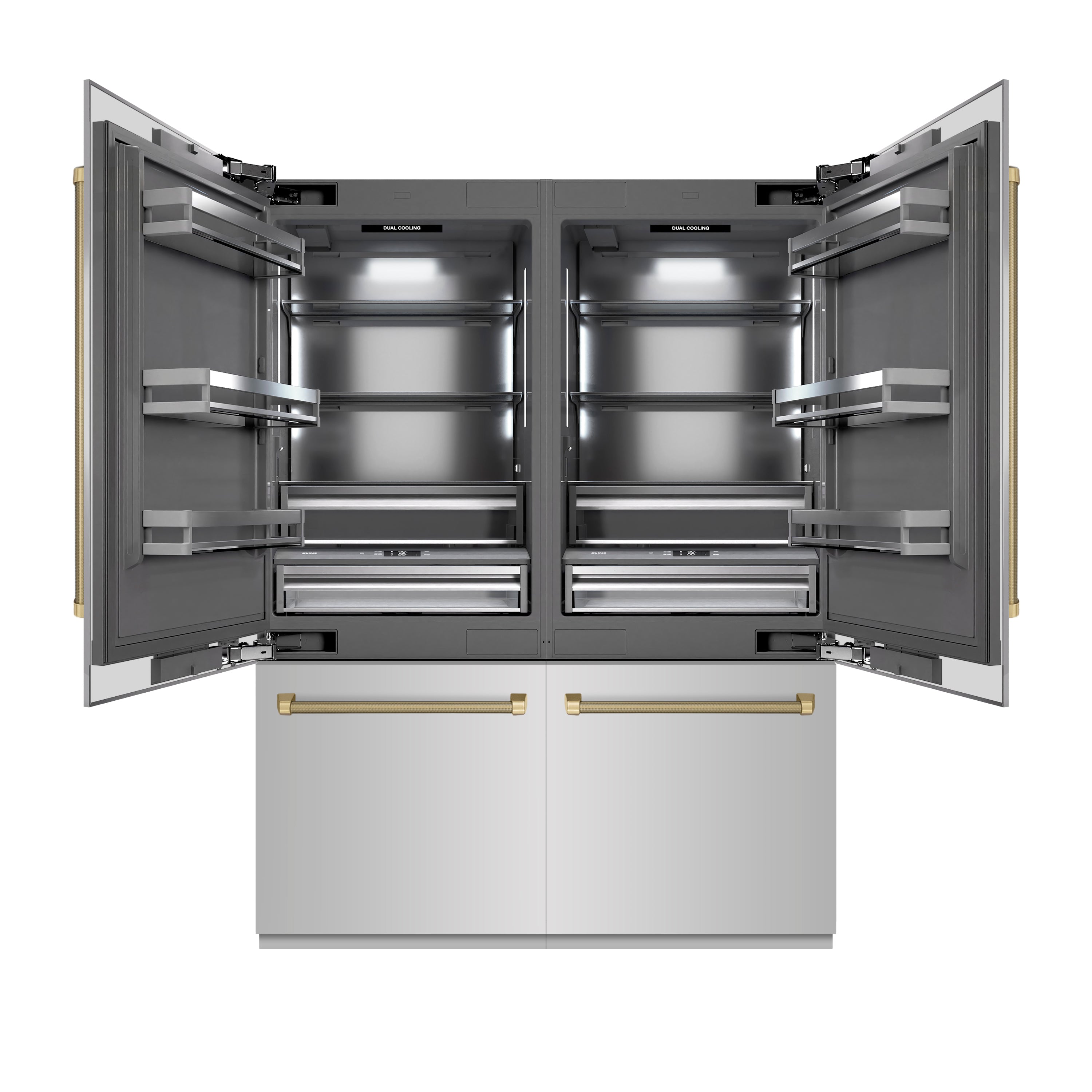 ZLINE 60 in. French Door Built-In Bottom Freezer Refrigerator 32.2 cu. ft. Stainless Steel Graphite Gray Interior Champagne Bronze Handles (GRBIVZ-30460KCB)