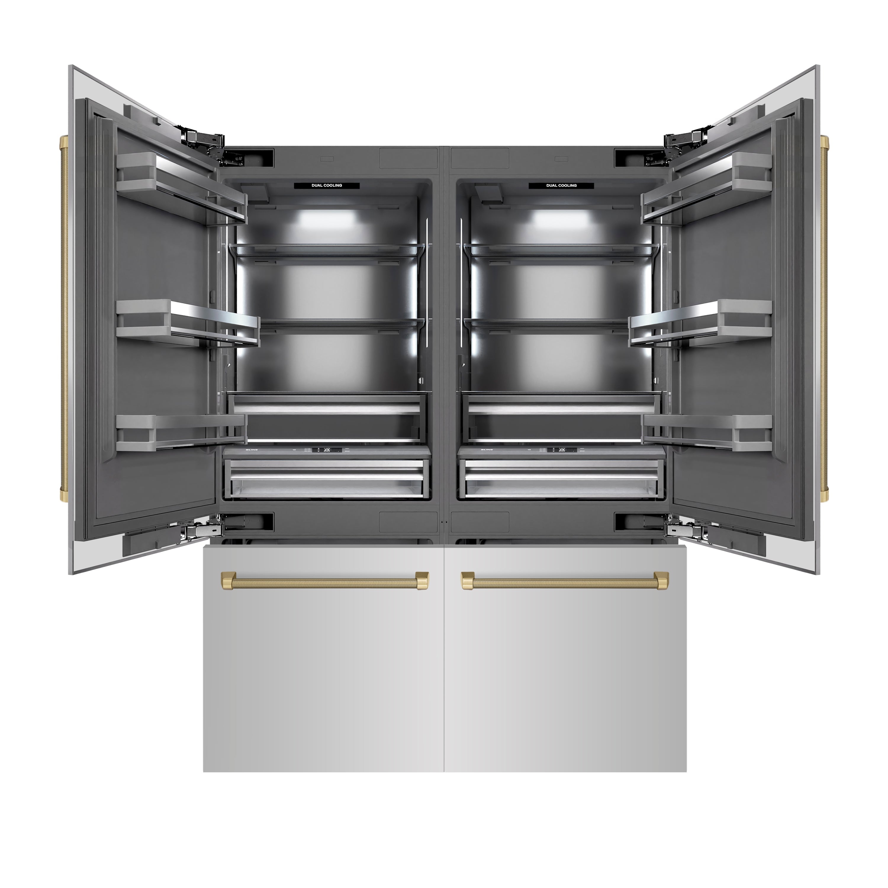 ZLINE 60 in. French Door Built-In Bottom Freezer Refrigerator 32.2 cu. ft. Stainless Steel Graphite Gray Interior Champagne Bronze Handles (GRBIVZ-30460KCB)