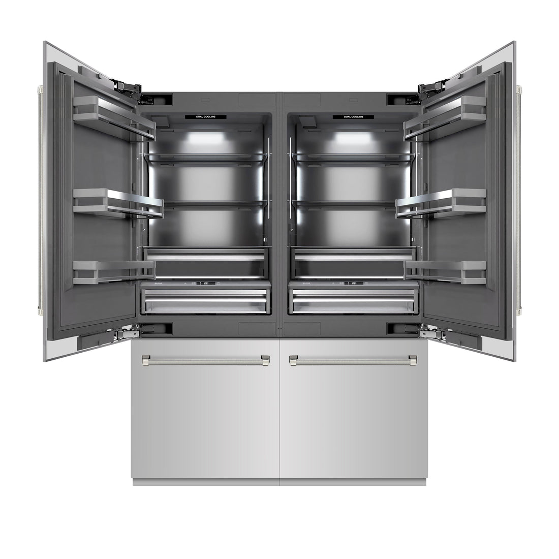 ZLINE 60 in. French Door Built-In Bottom Freezer Refrigerator 32.2 cu. ft. Stainless Steel Graphite Gray Interior Water Dispenser Ice Maker Polished Nickel Helix Handles (GRBIVZ-30460KPN)
