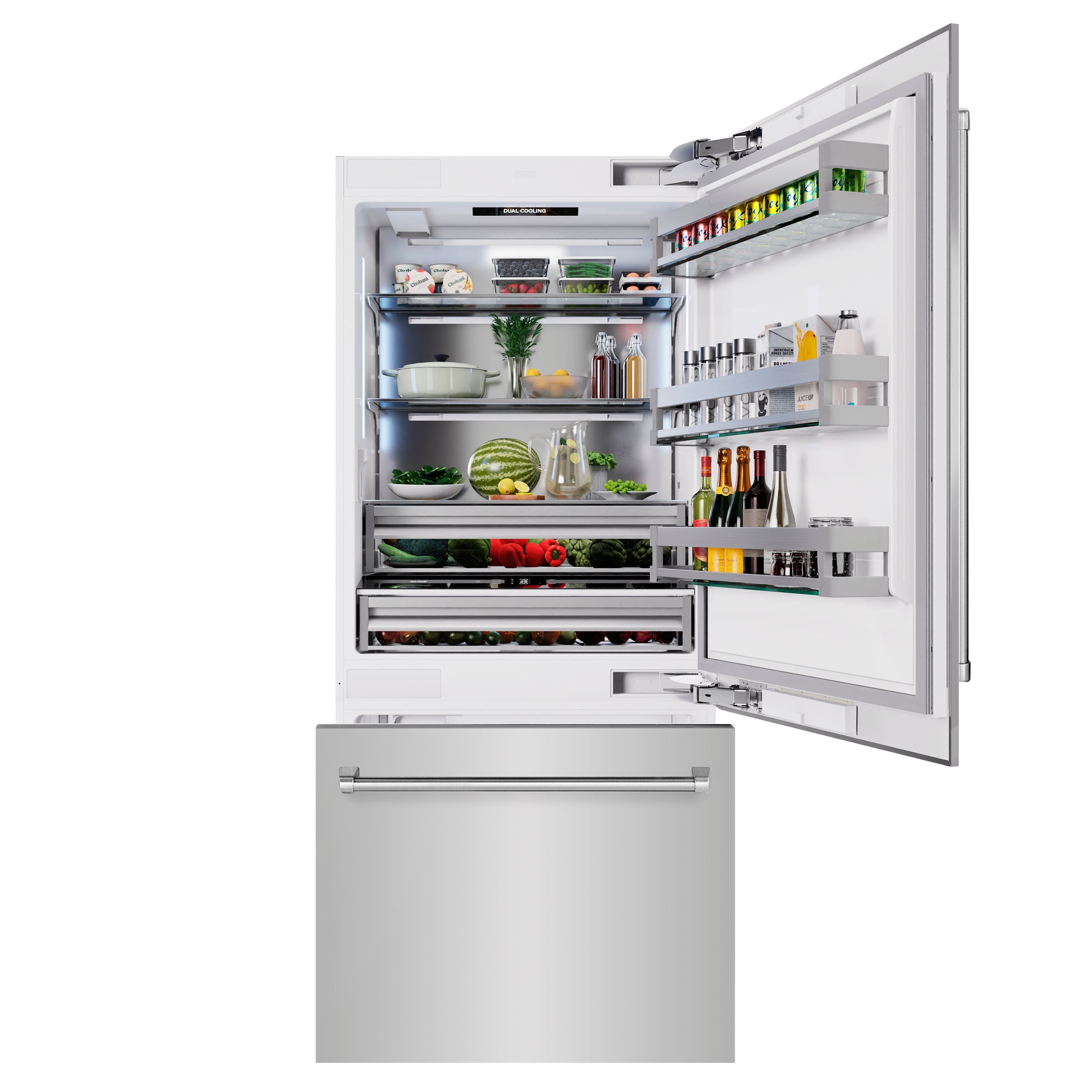 ZLINE 36 in. Built-In Bottom Freezer Refrigerator 19.8 cu. ft. with Water Dispenser & Ice Maker, Stainless Steel (RBIT-304-36)