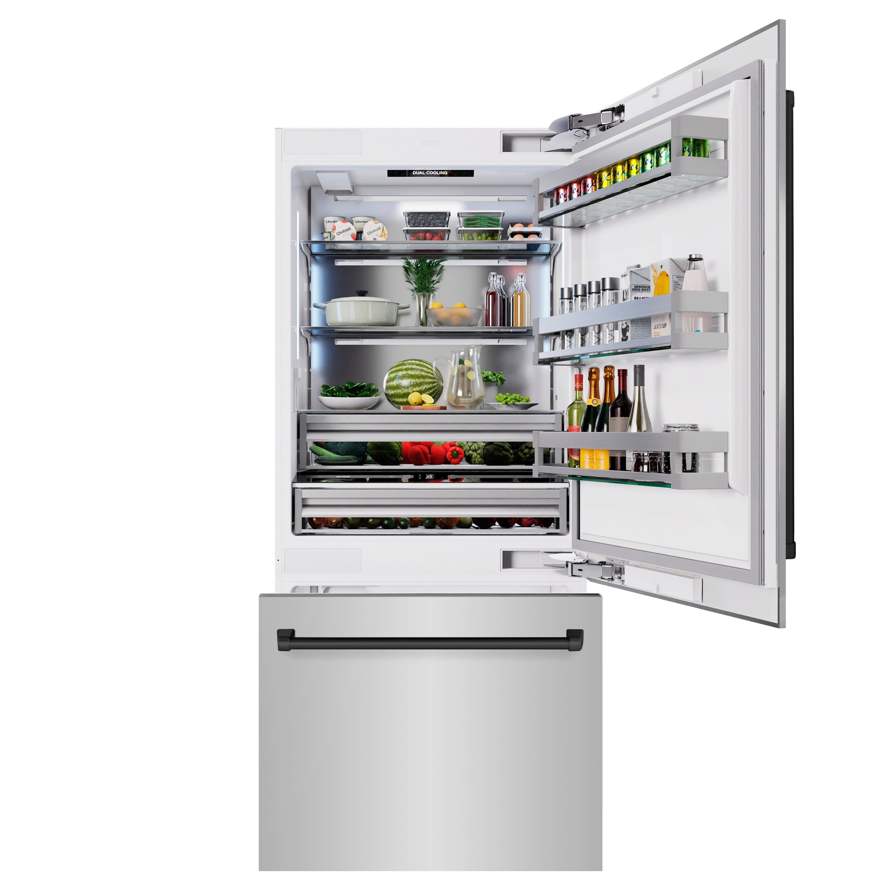 ZLINE 36 in. Built-In Bottom Freezer Refrigerator 19.8 cu. ft. Water Dispenser Ice Maker Matte Black Accents (RBITZ-304-36MB)
