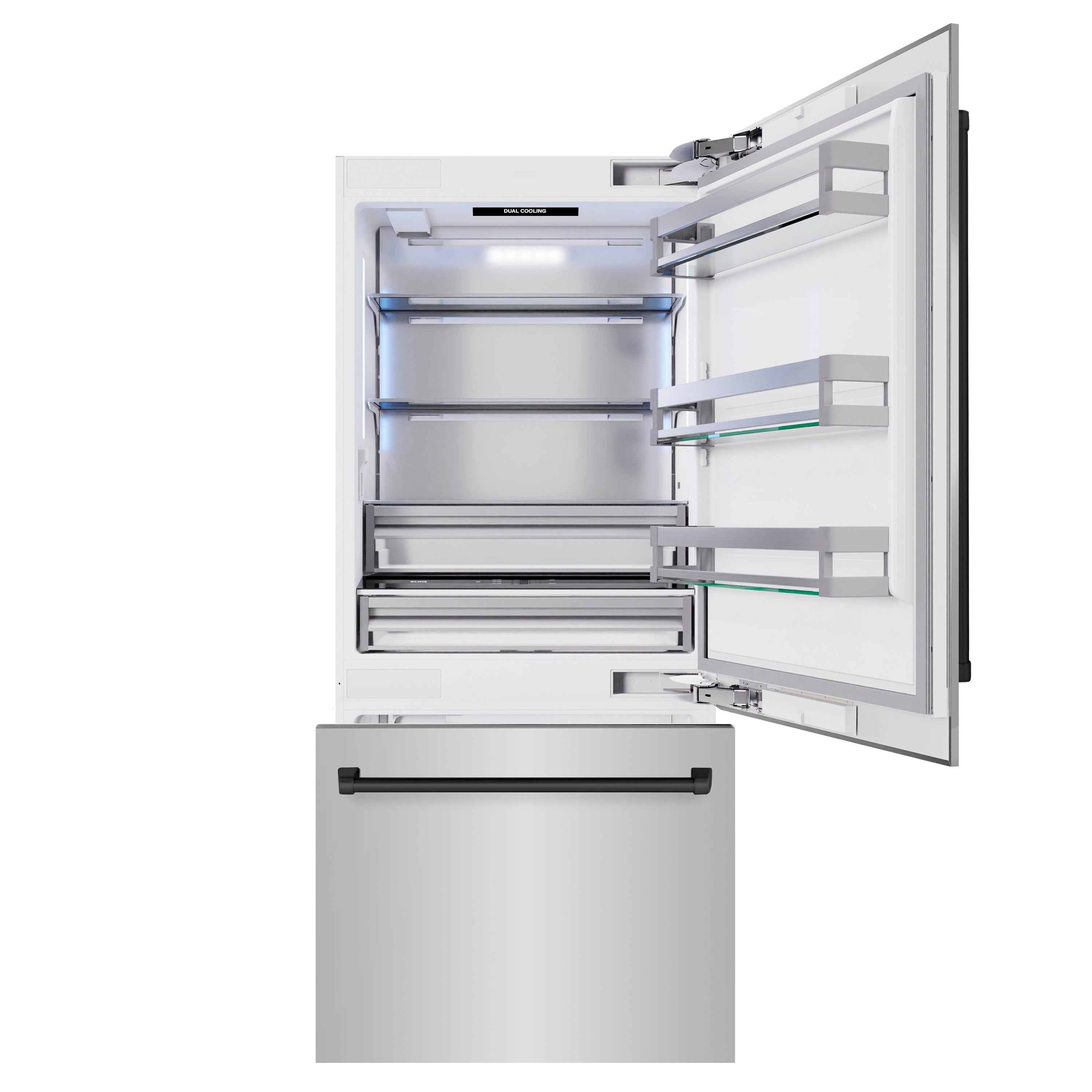 ZLINE 36 in. Built-In Bottom Freezer Refrigerator 19.8 cu. ft. Water Dispenser Ice Maker Matte Black Accents (RBITZ-304-36MB)
