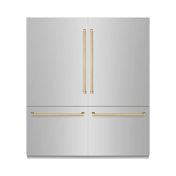 ZLINE 72 in. French Door Built-In Bottom Freezer Refrigerator 39.6 cu. ft. with Water Dispensers, Ice Makers, Stainless Steel, Champagne Bronze Accents (RBITZ-304-72CB)