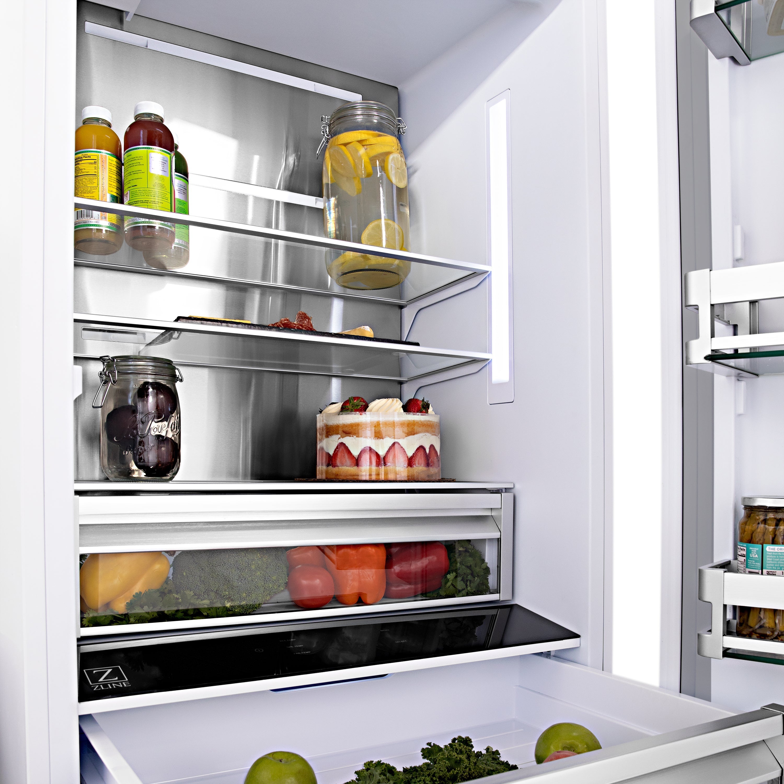 ZLINE 30-Inch Built-In Refrigerator 16.1 cu. ft. Internal Water & Ice Dispenser White Matte with Champagne Bronze Accents (RBIVZ-WM-30-CB)