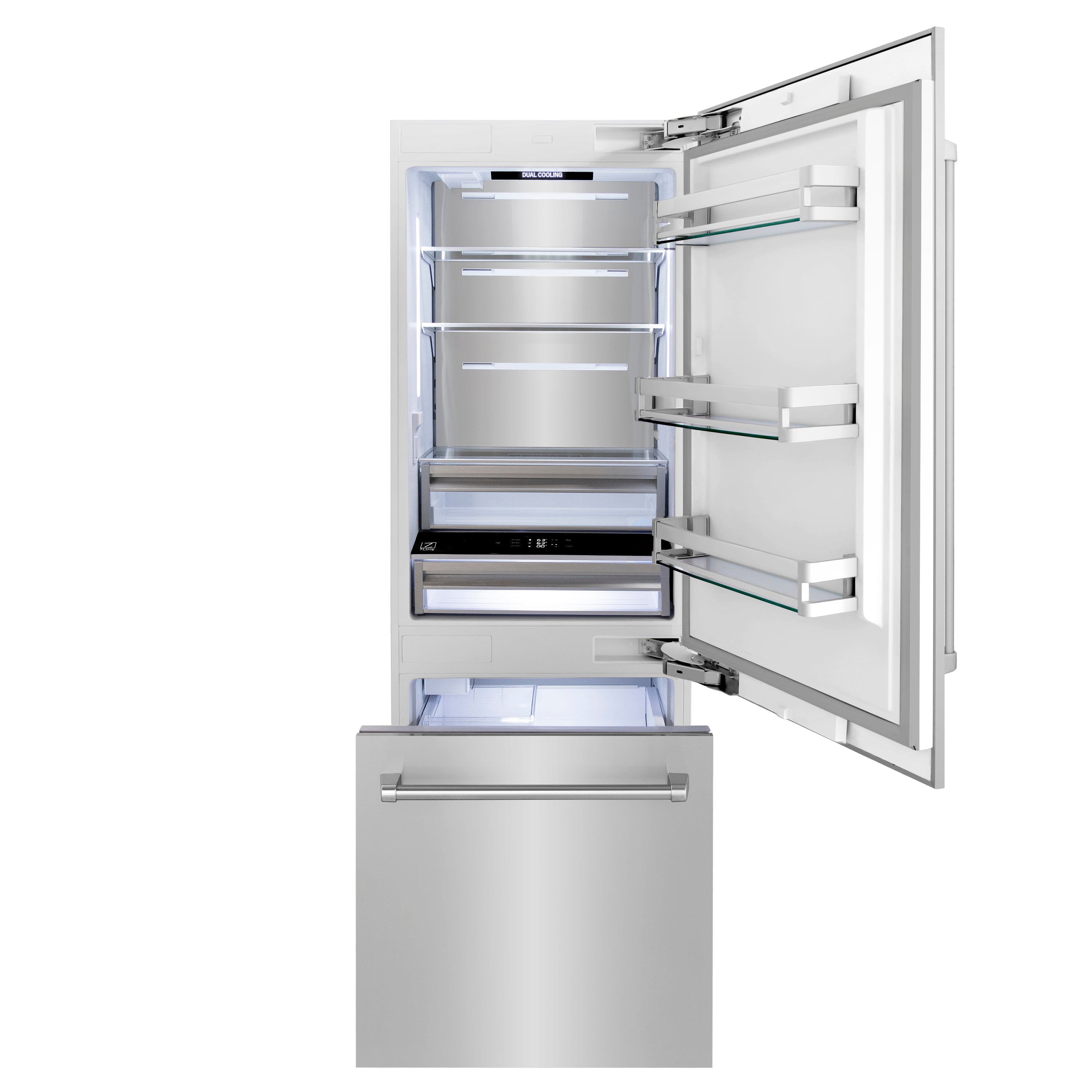 ZLINE 30 in. Built-In Bottom Freezer Refrigerator 16.1 cu. ft. 2-Door Internal Water & Ice Dispenser Stainless Steel (RBIV-304-30)